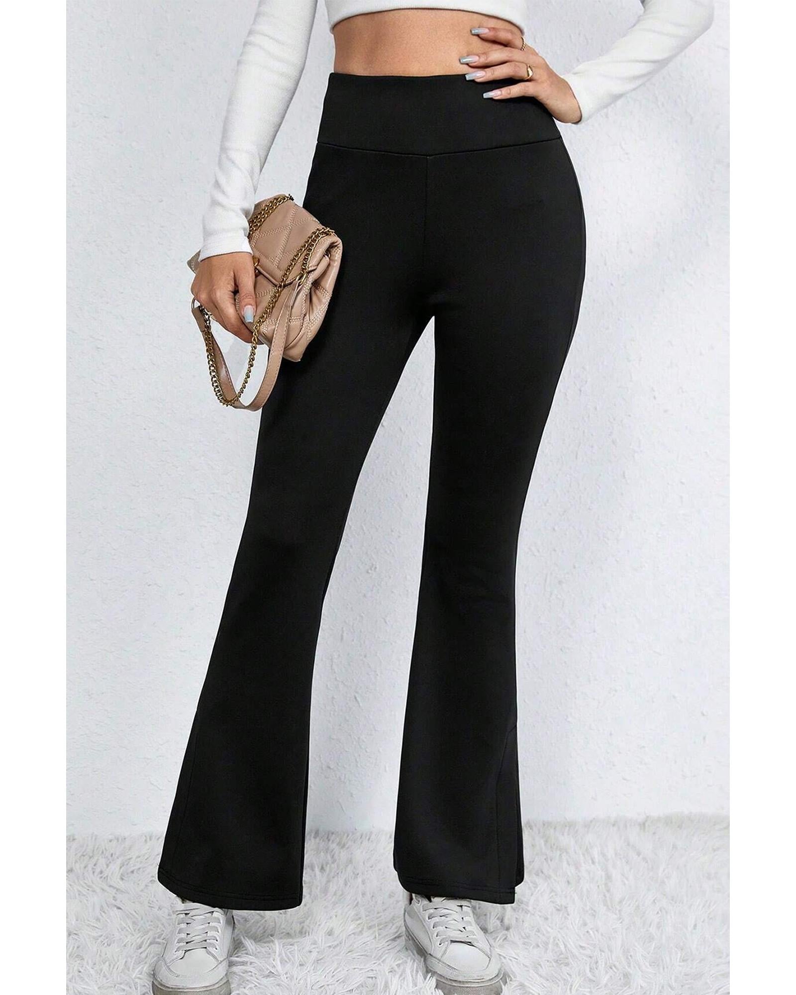 Black Thermal Lined Split Flare Leg Pants - M