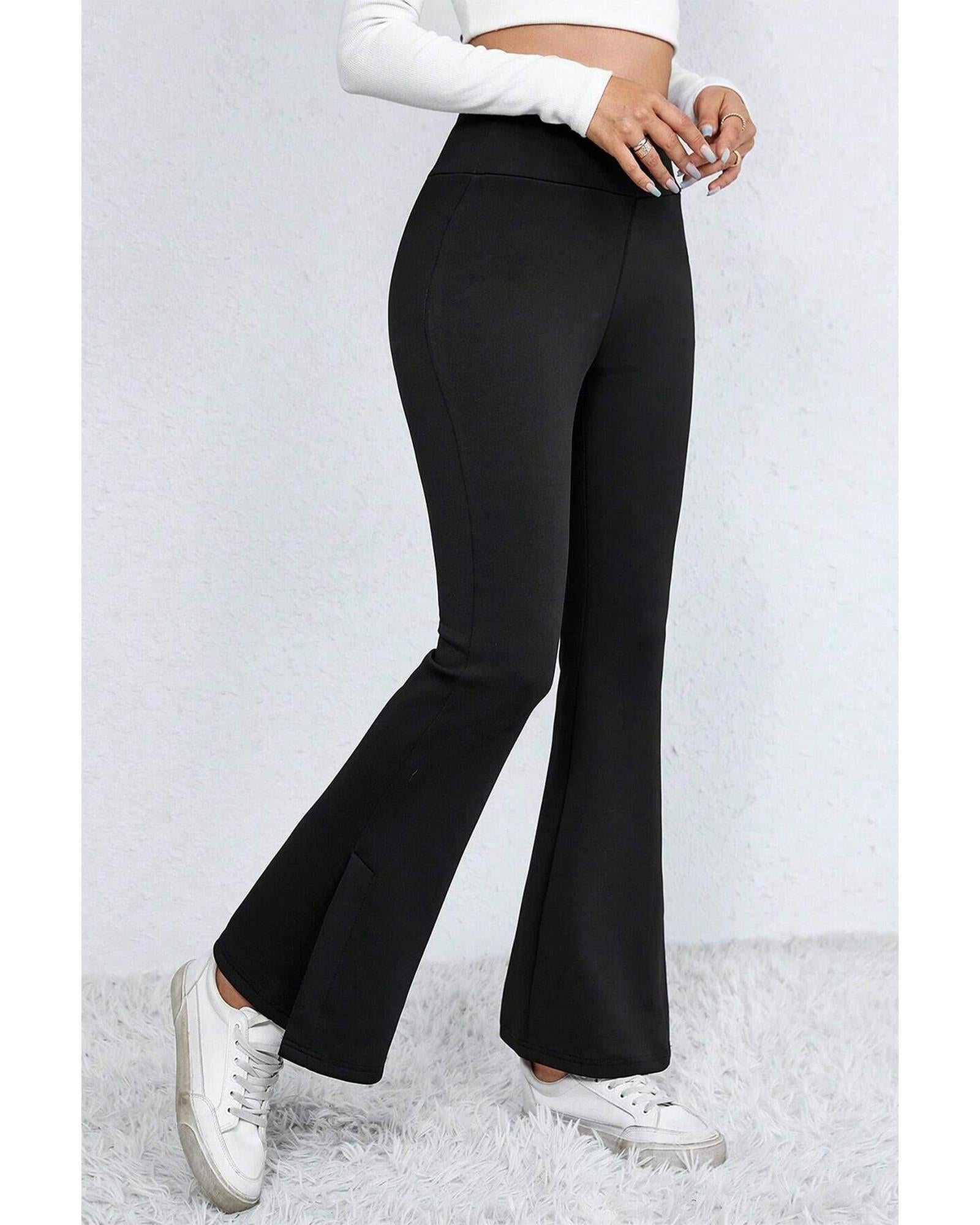 Black Thermal Lined Split Flare Leg Pants - M