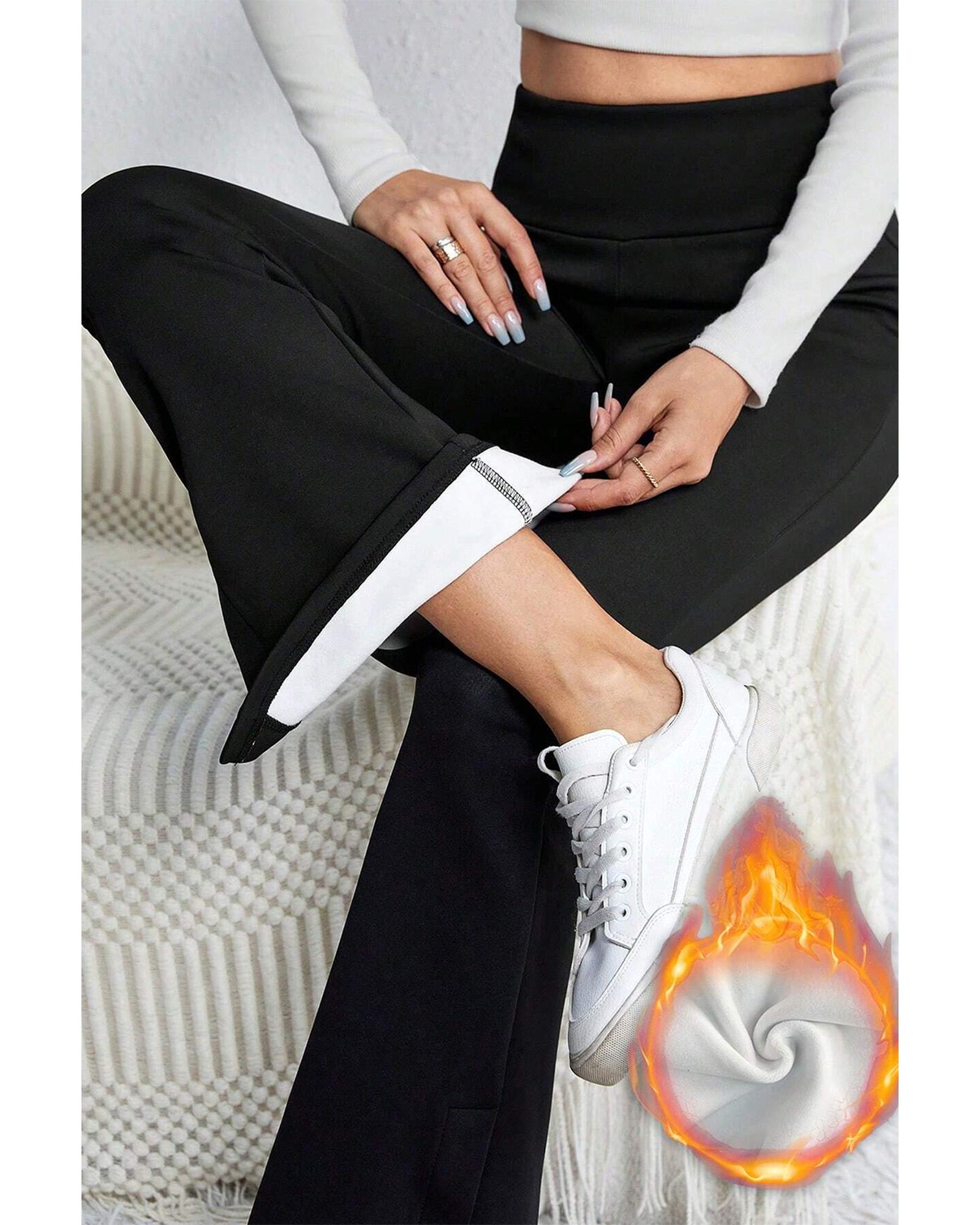 Black Thermal Lined Split Flare Leg Pants - XL