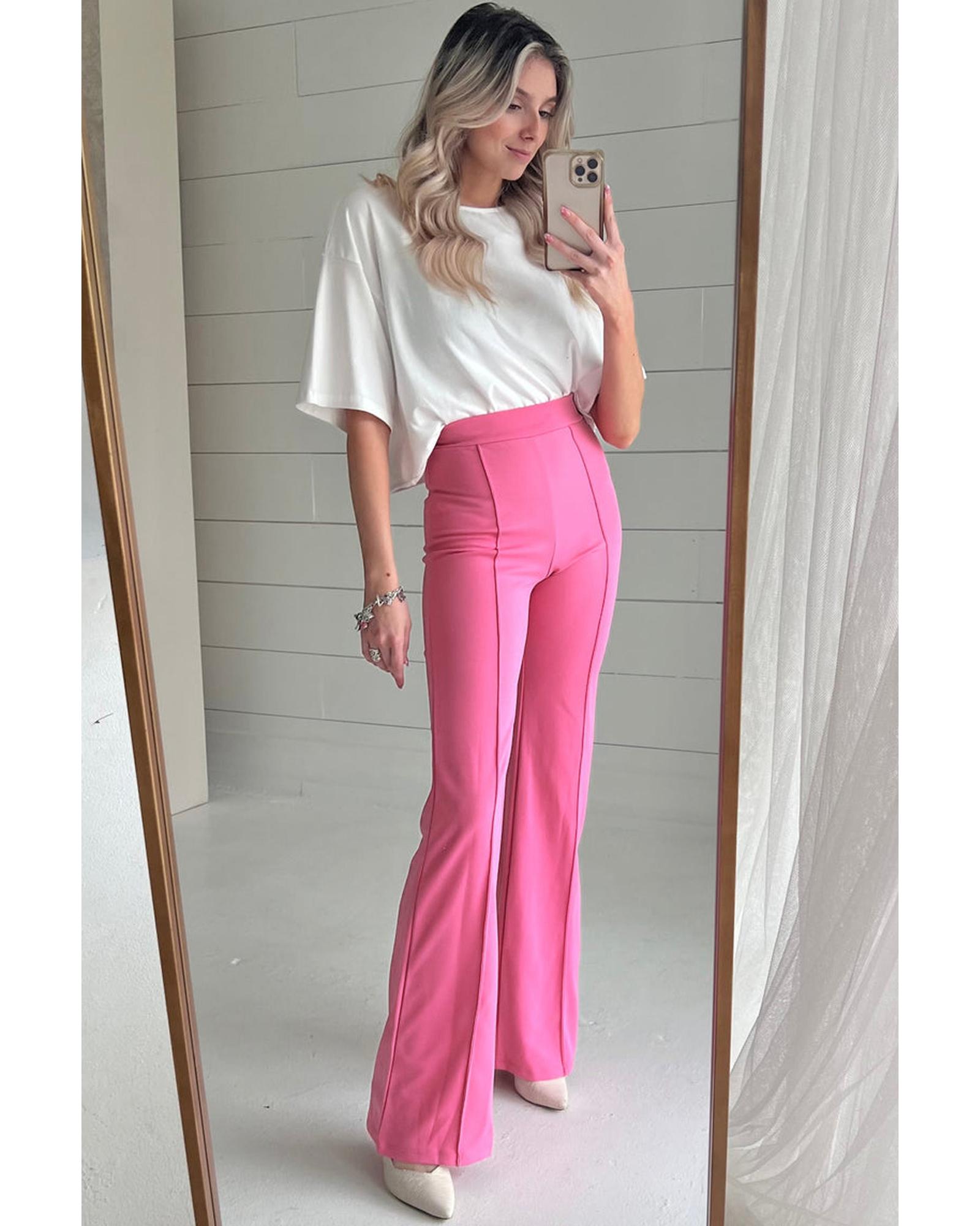 Sachet Pink High Waist Central Seam Flared Pants - M