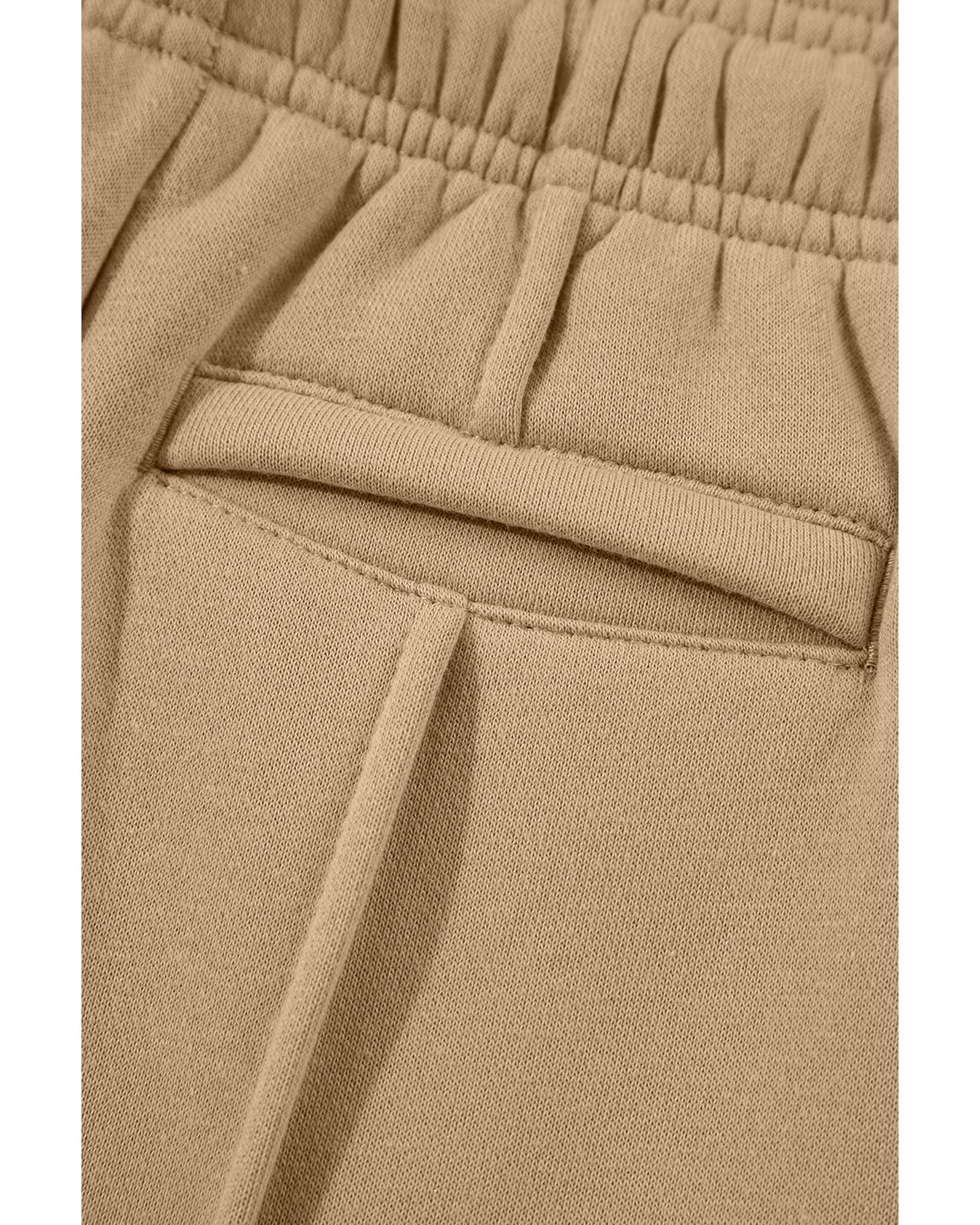 Smoke Gray Exposed Seam Drawstring High Waist Wide Leg Pants - L