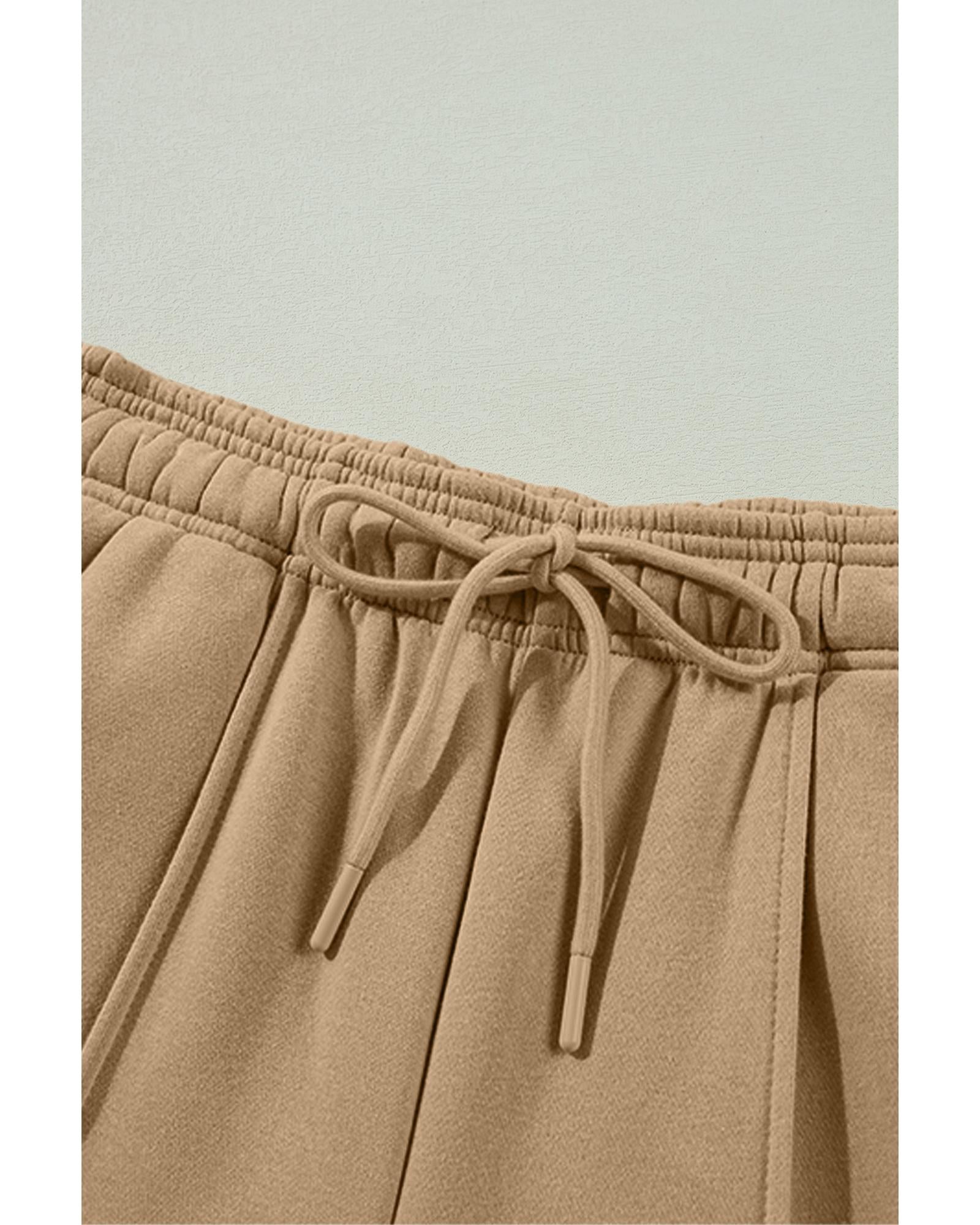 Smoke Gray Exposed Seam Drawstring High Waist Wide Leg Pants - M