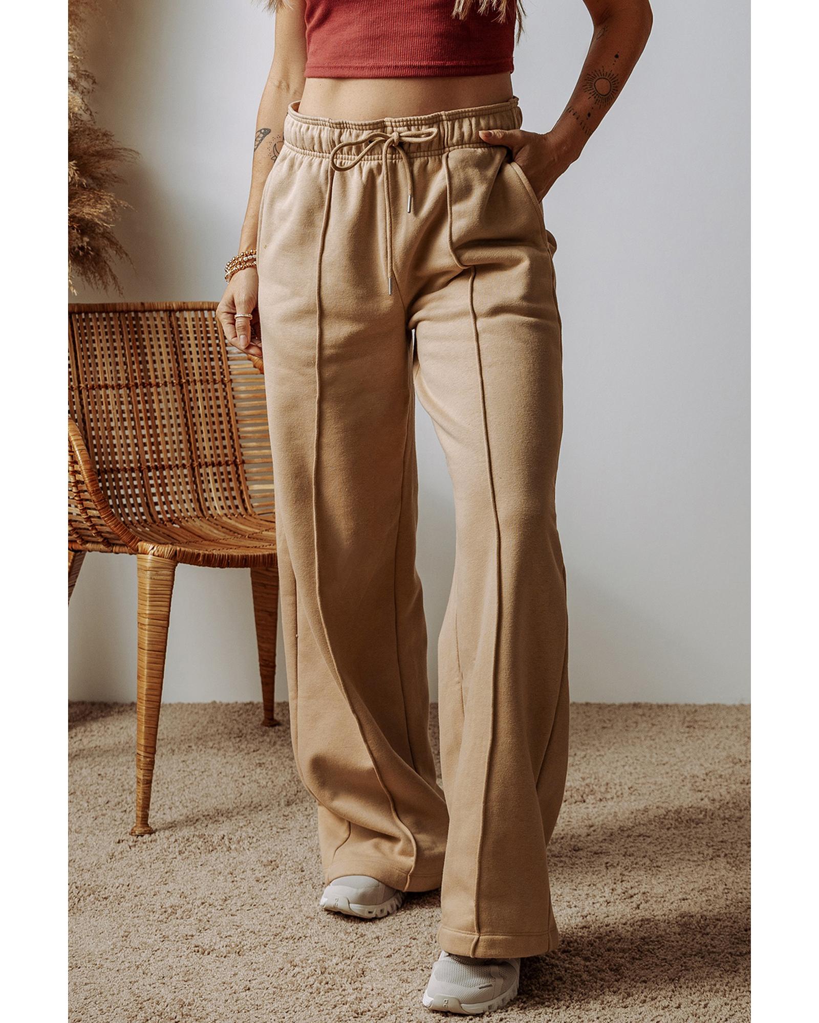 Smoke Gray Exposed Seam Drawstring High Waist Wide Leg Pants - M