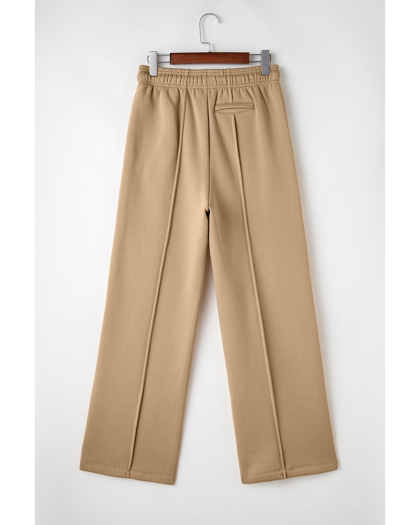 Smoke Gray Exposed Seam Drawstring High Waist Wide Leg Pants - S
