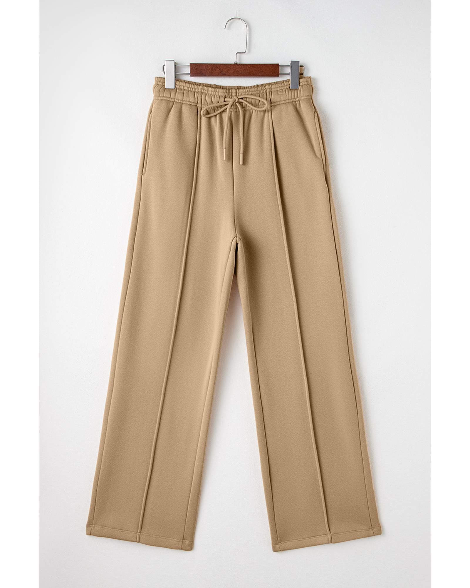 Smoke Gray Exposed Seam Drawstring High Waist Wide Leg Pants - S