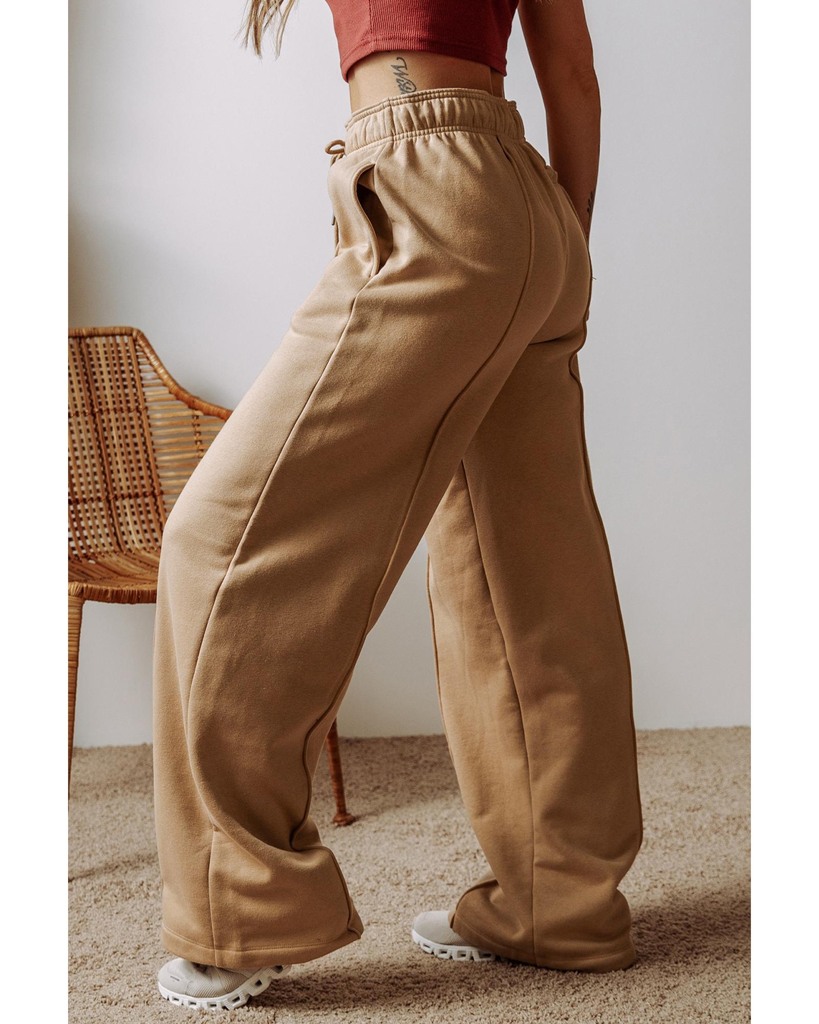 Smoke Gray Exposed Seam Drawstring High Waist Wide Leg Pants - S