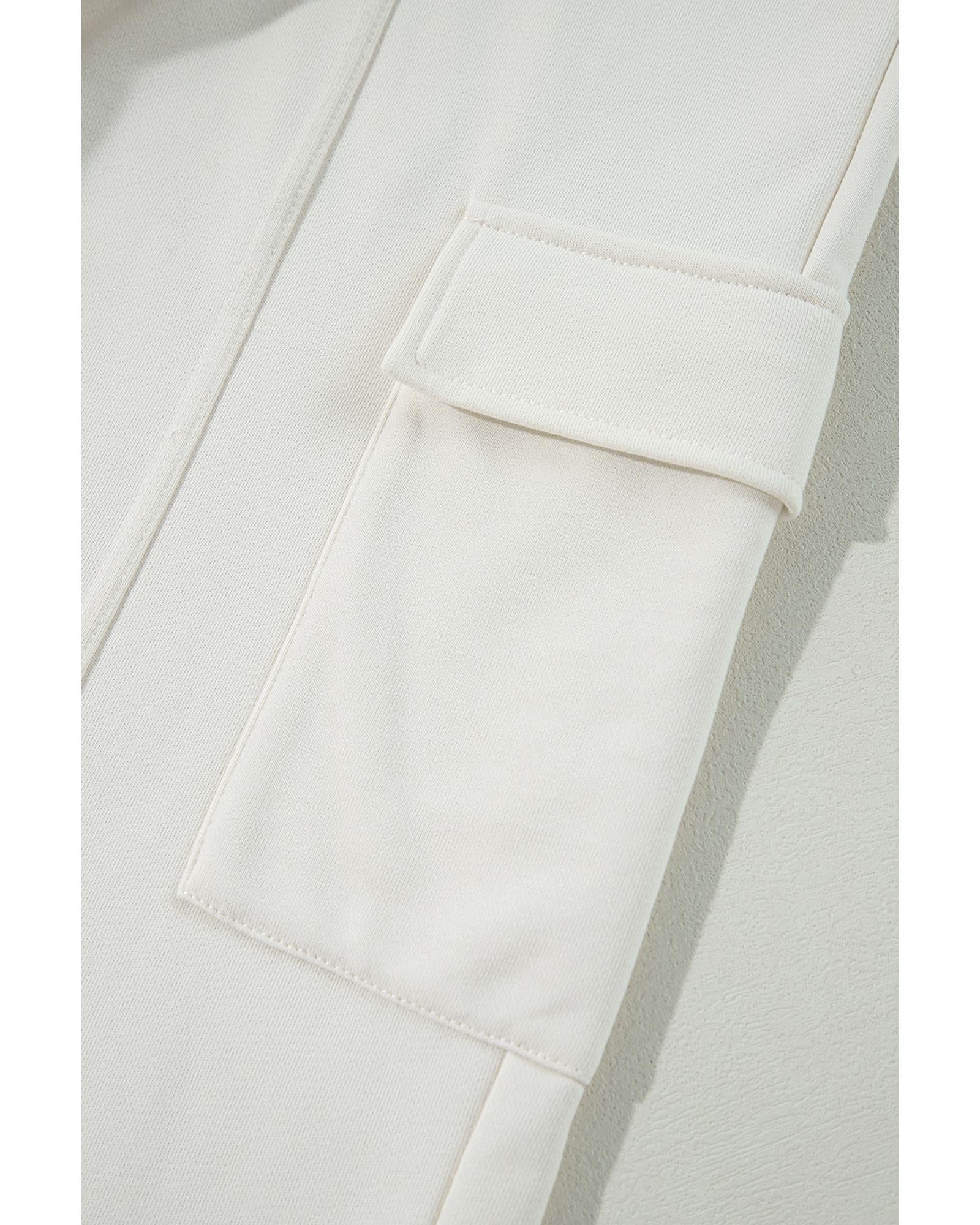 Beige Plain Cargo Pockets High Waist Casual Sweatpants - L