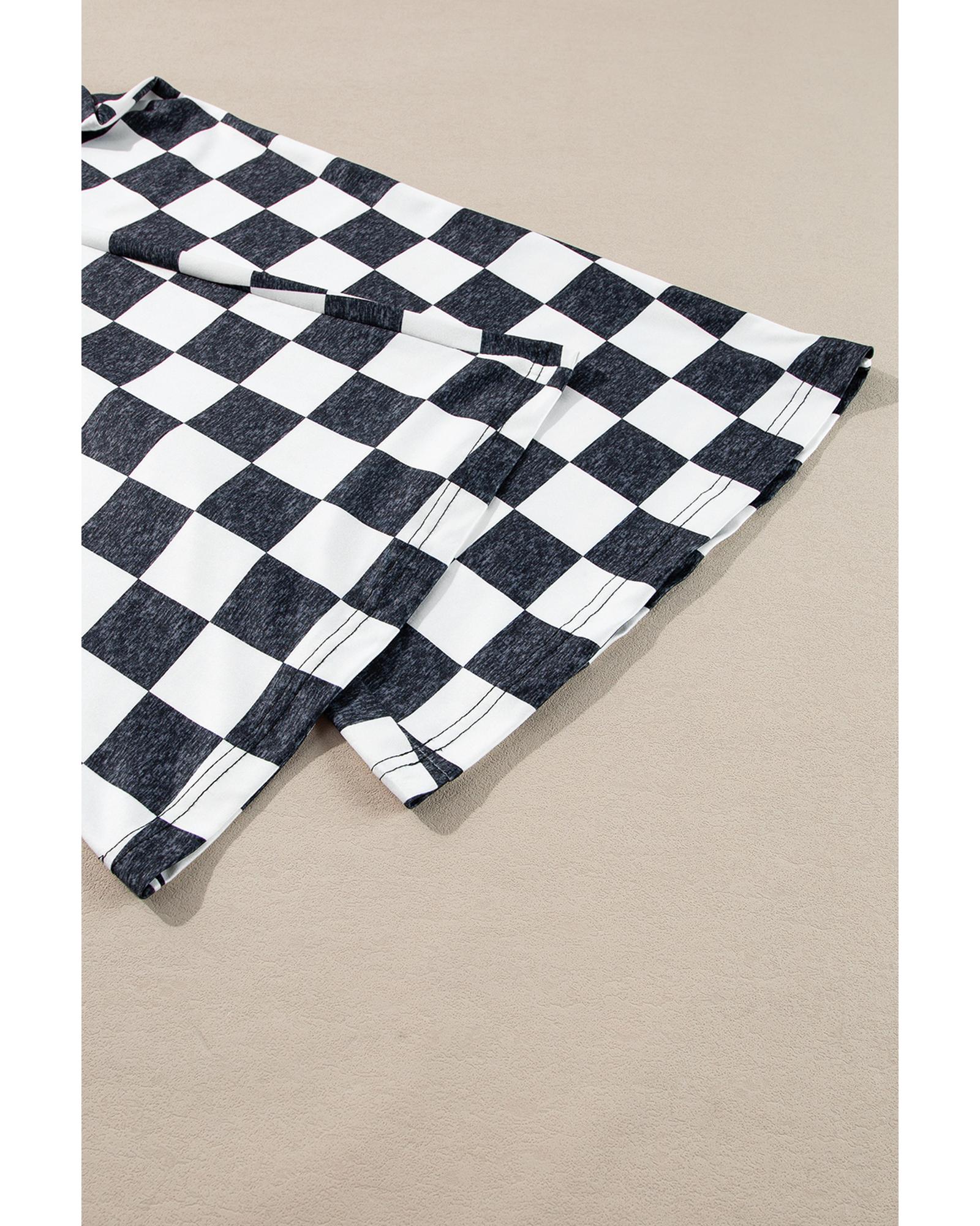 Black Checkerboard High Rise Casual Flared Pants - L