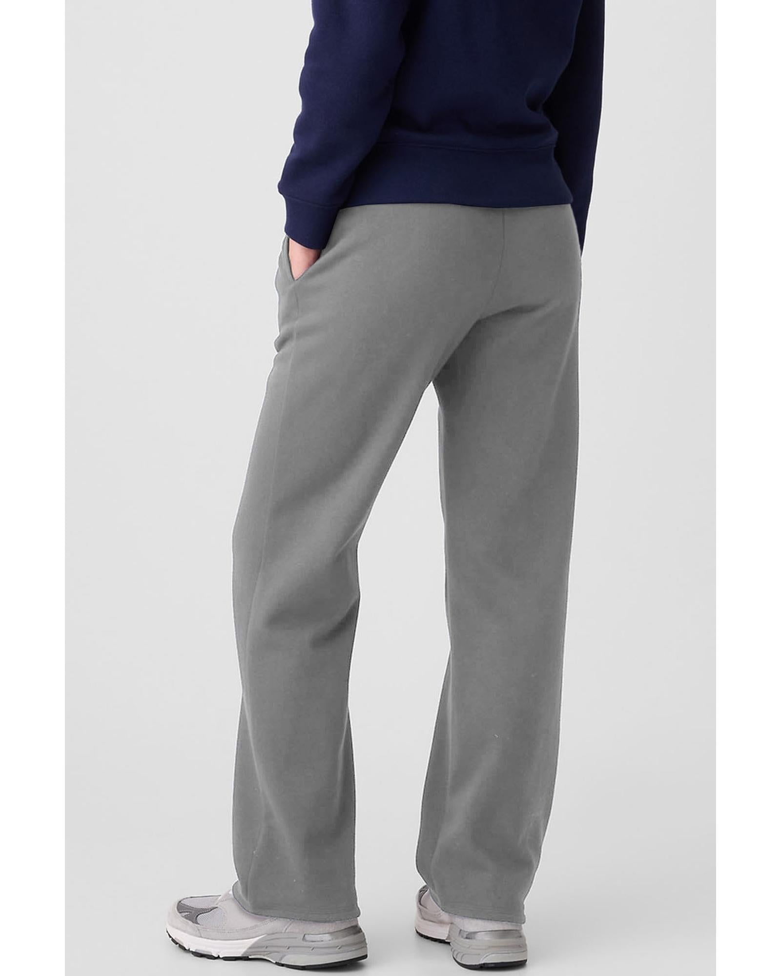 Light Grey Solid Color Fleece Lined Drawstring Waist Casual Pants - L