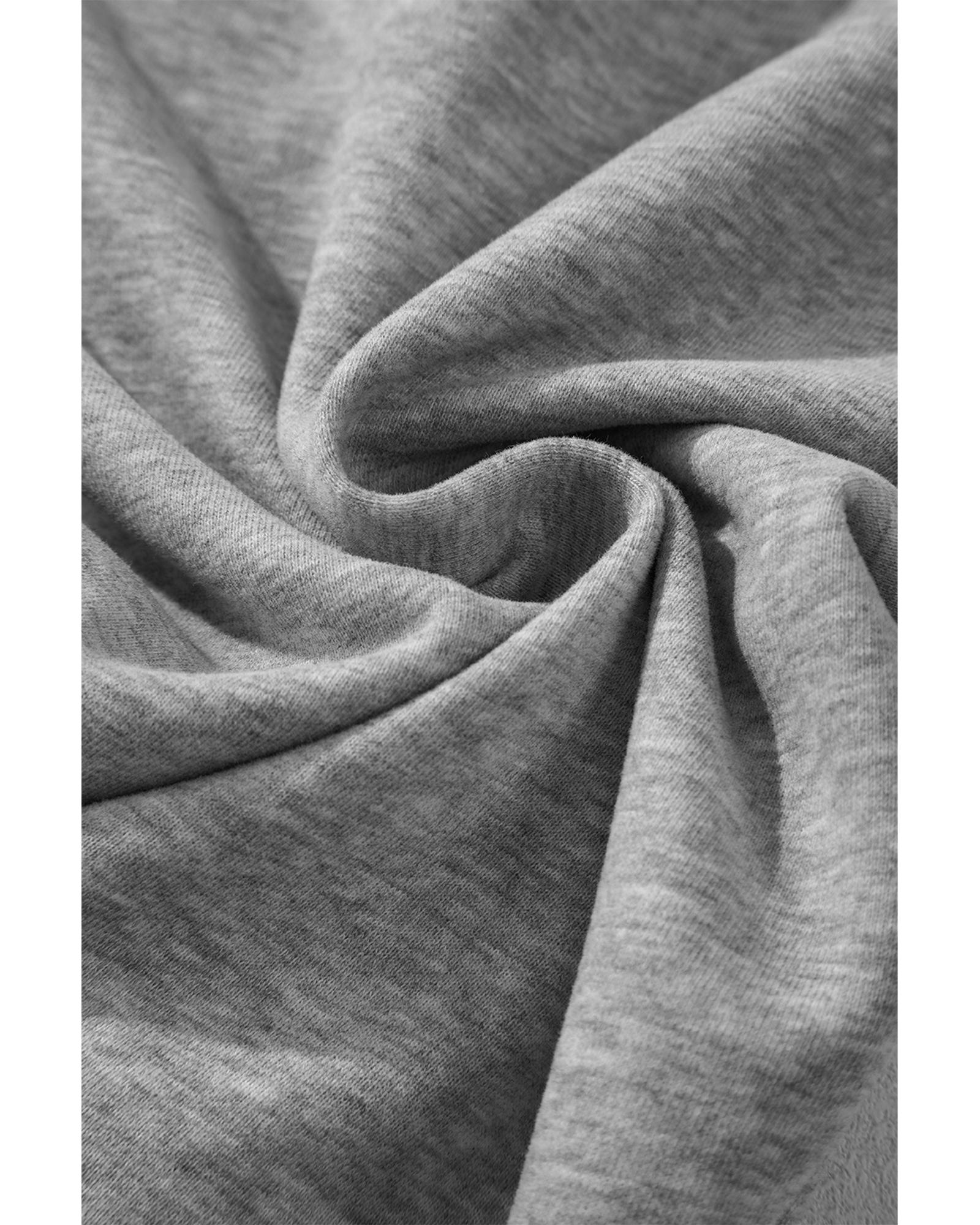 Light Grey Solid Color Fleece Lined Drawstring Waist Casual Pants - S