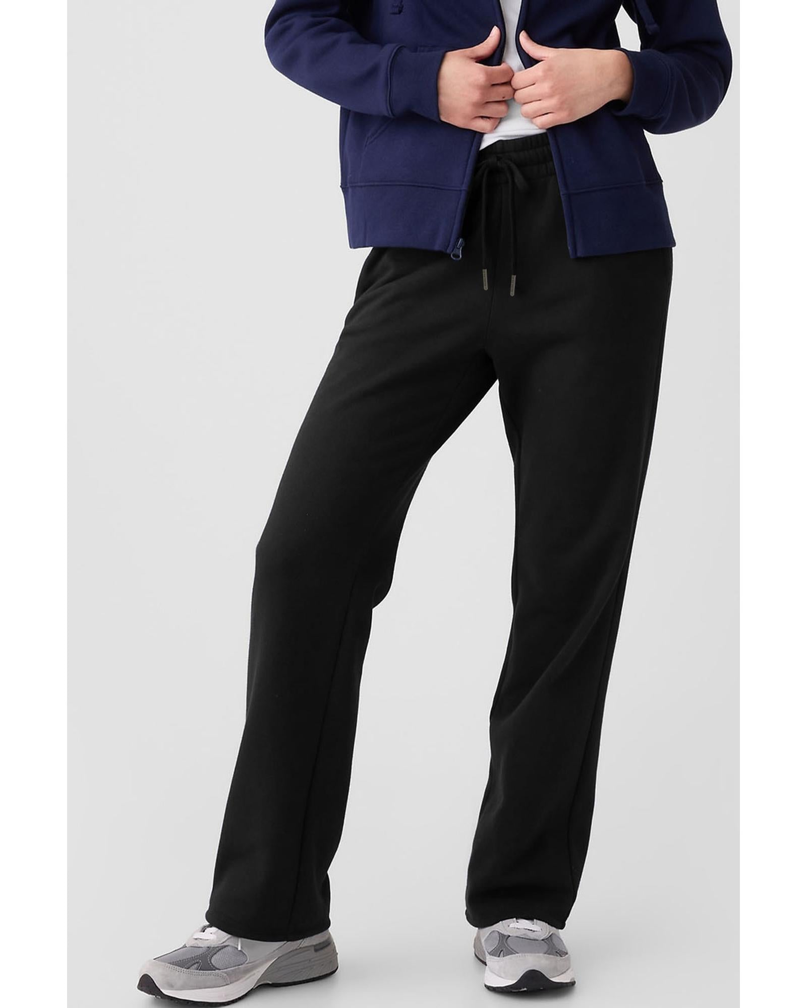 Black Solid Color Fleece Lined Drawstring Waist Casual Pants - XL