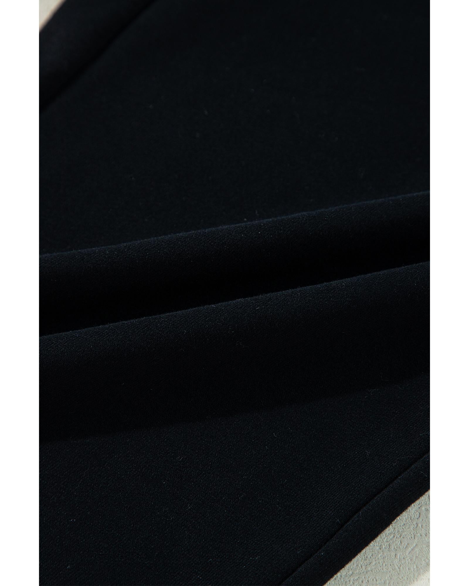 Black Solid Color Fleece Lined Drawstring Waist Casual Pants - XL