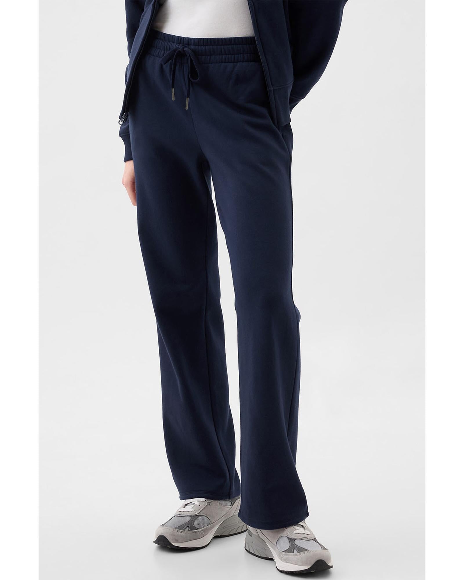 Navy Blue Solid Color Fleece Lined Drawstring Waist Casual Pants - L