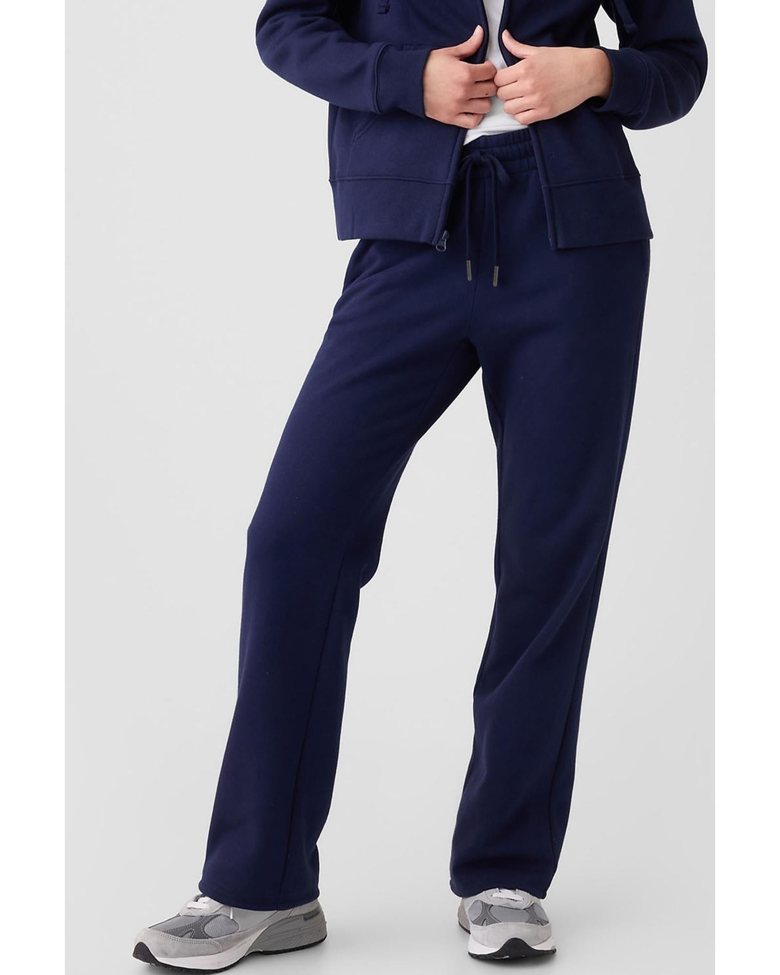 Navy Blue Solid Color Fleece Lined Drawstring Waist Casual Pants - M
