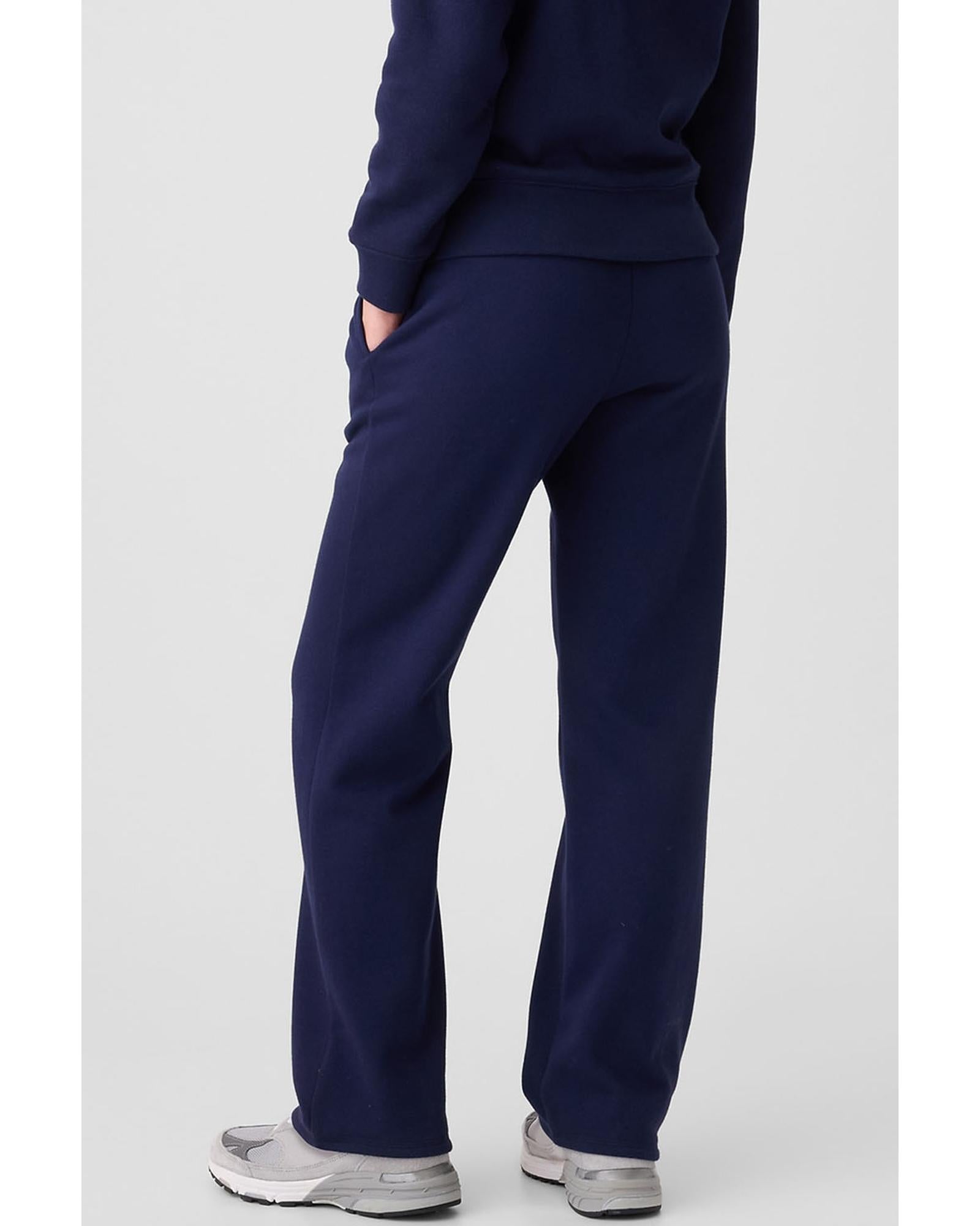 Navy Blue Solid Color Fleece Lined Drawstring Waist Casual Pants - M