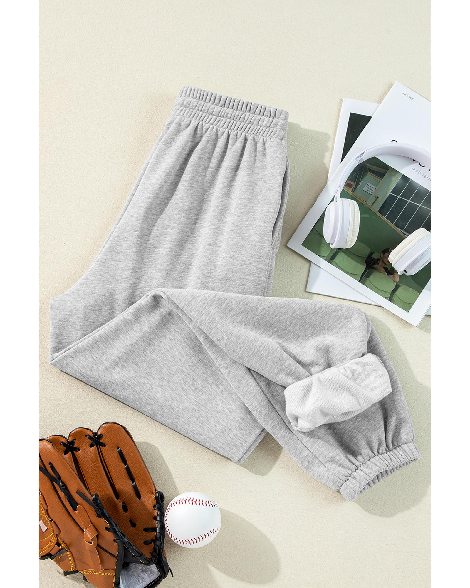 Light Grey Solid Color Fleece Lined Drawstring Waist Joggers - 2XL