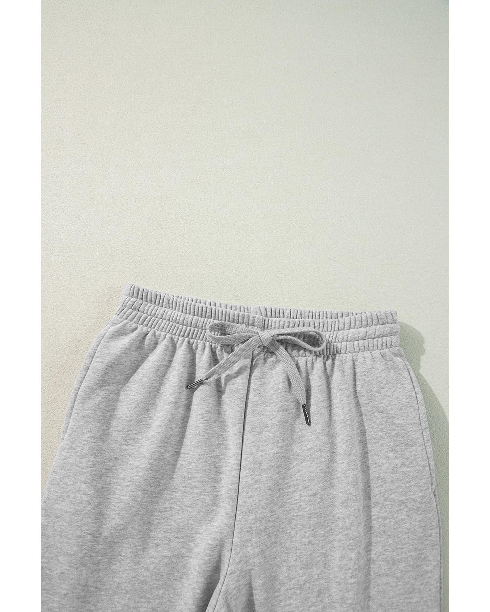 Light Grey Solid Color Fleece Lined Drawstring Waist Joggers - L