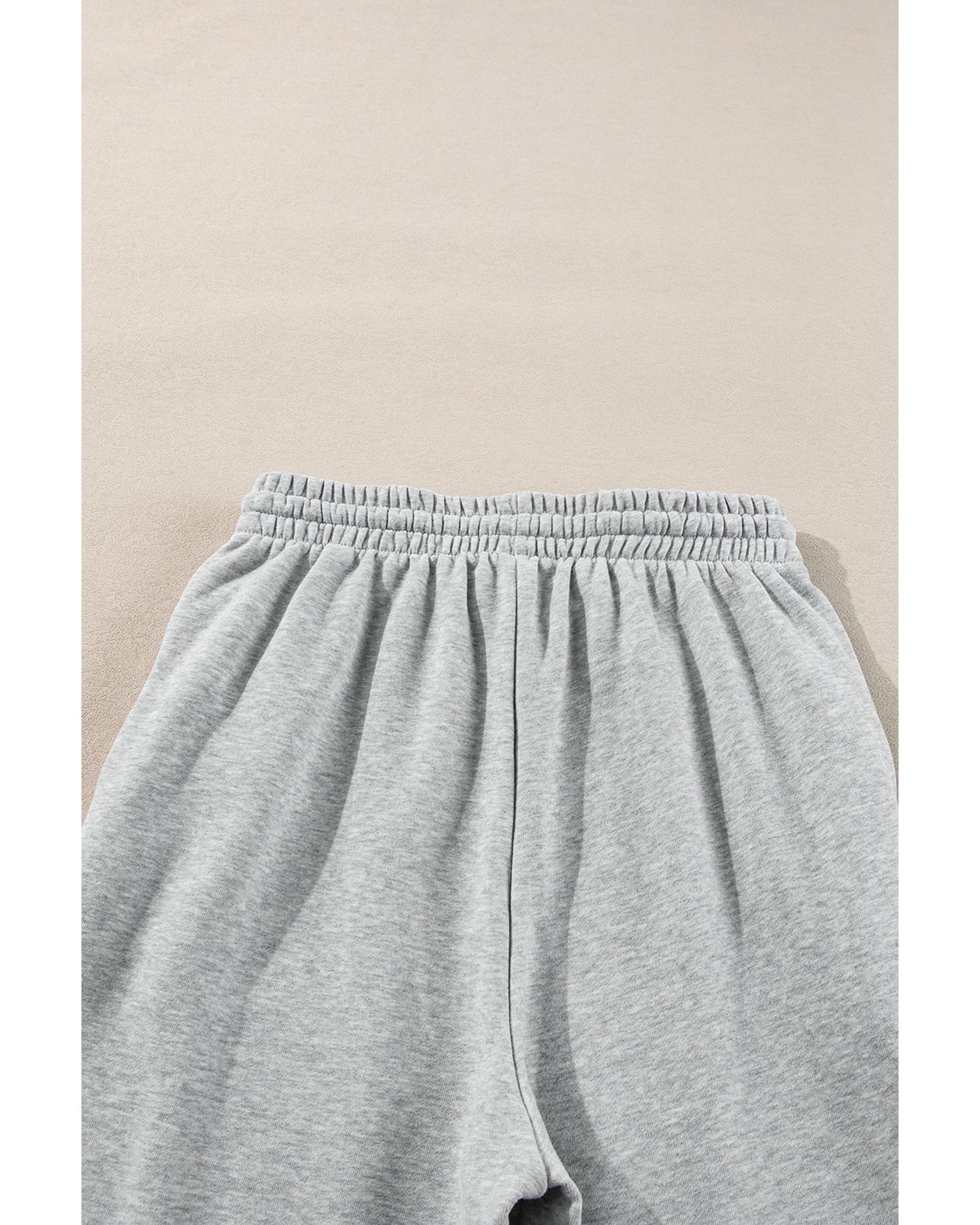 Light Grey Solid Color Fleece Lined Drawstring Waist Joggers - XL