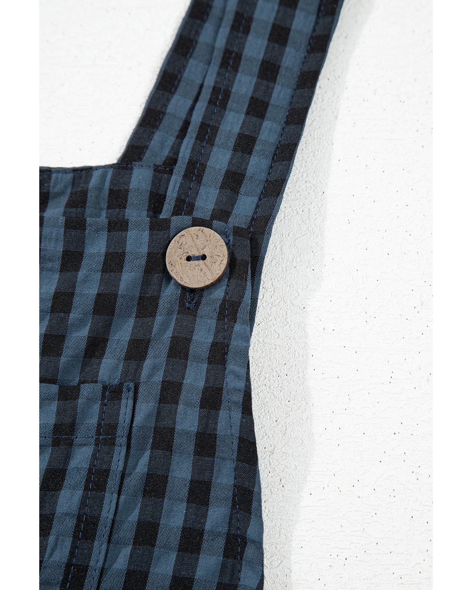 Sail Blue Plaid Print Buttoned Pocketed High Waist Overall - L