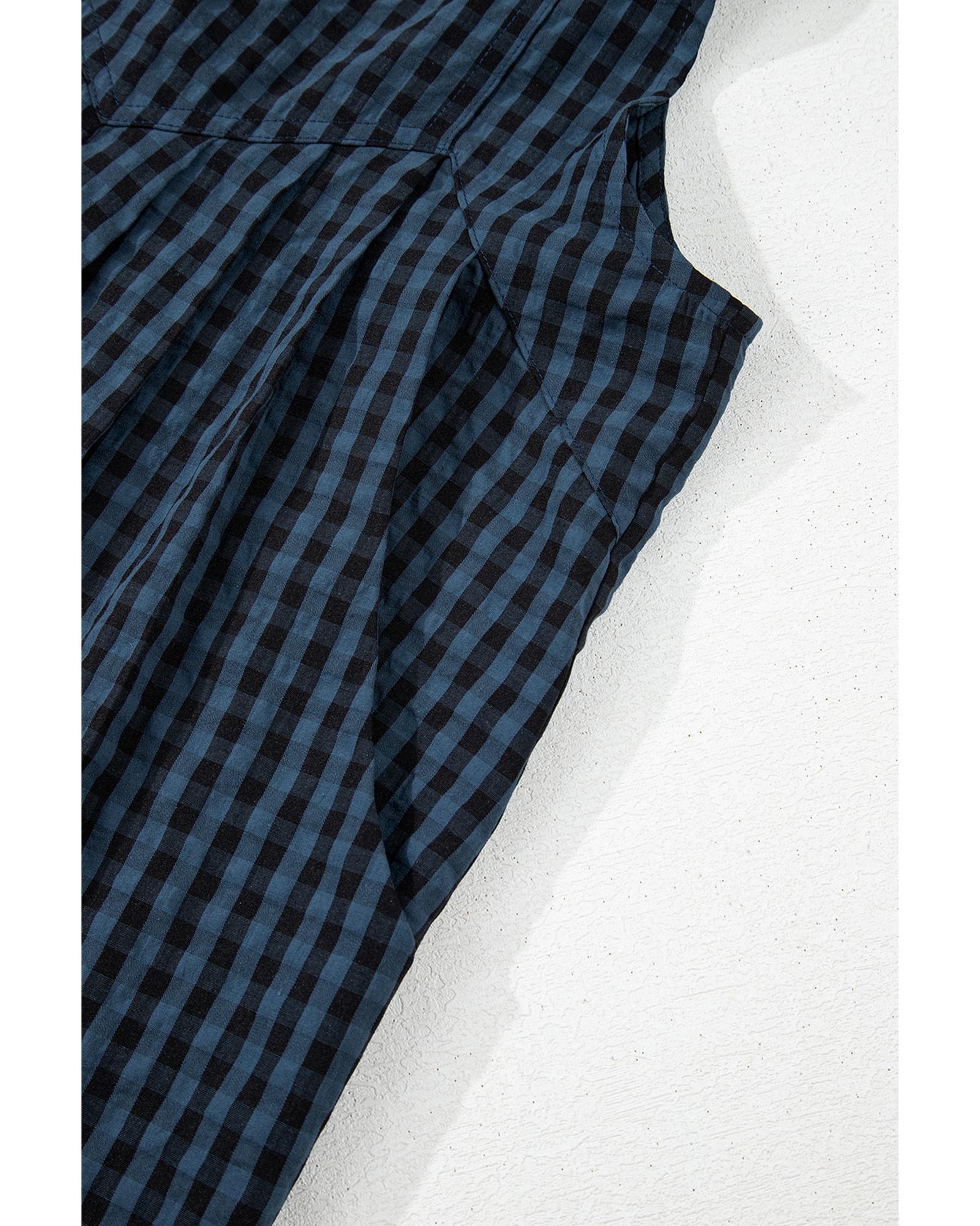 Sail Blue Plaid Print Buttoned Pocketed High Waist Overall - L