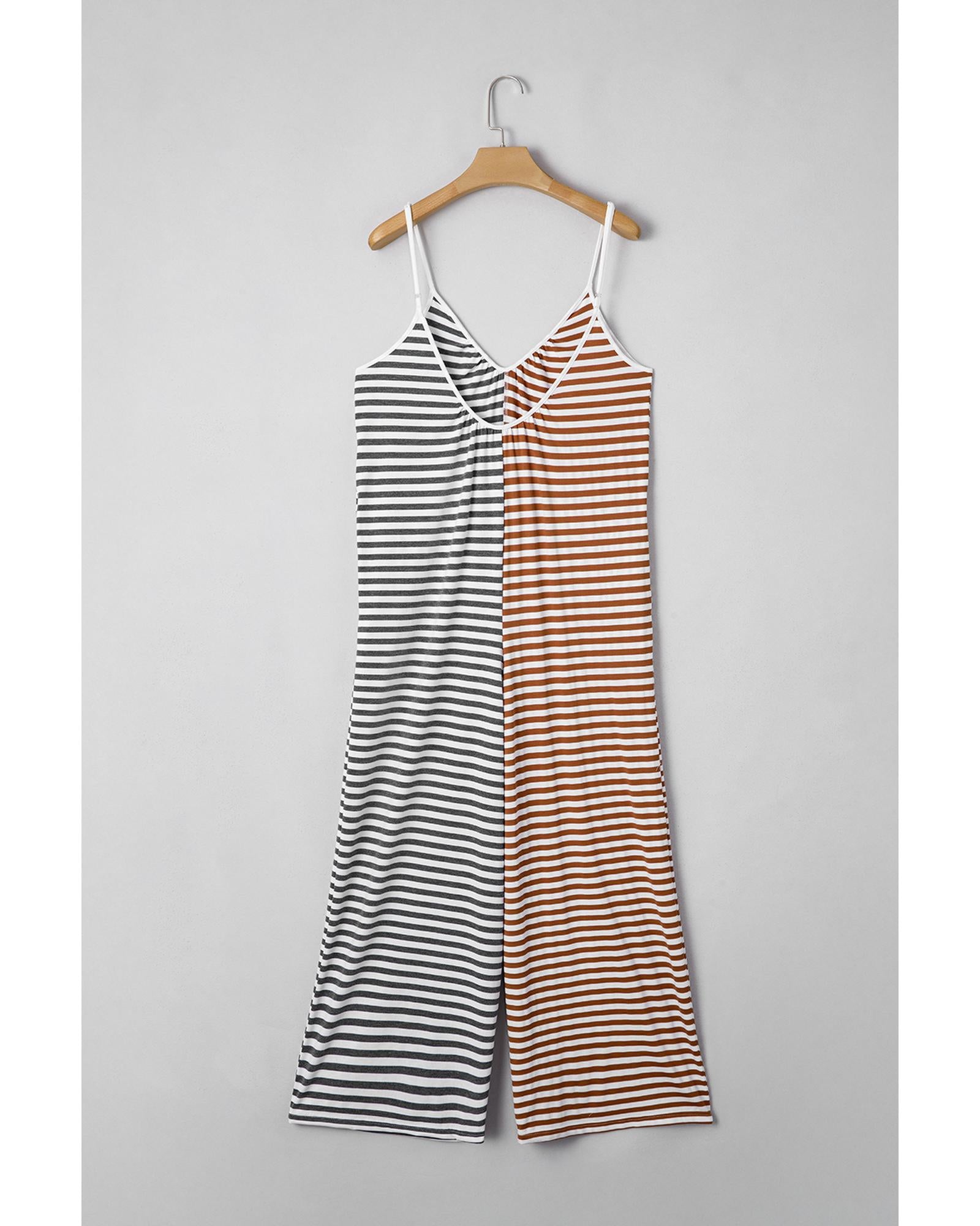 Yellow Stripe Two Tone Contrast Spaghetti Strap Backless Overall - L
