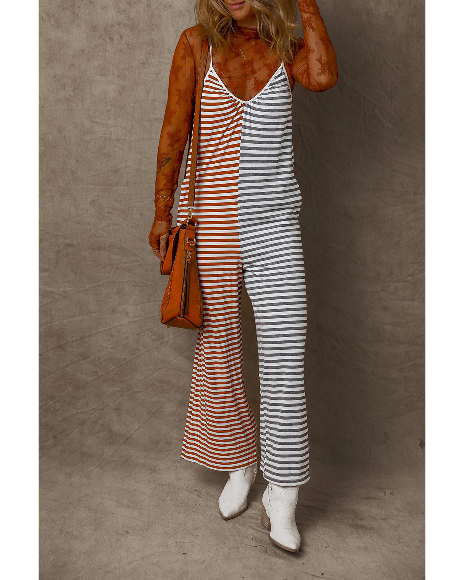 Yellow Stripe Two Tone Contrast Spaghetti Strap Backless Overall - M