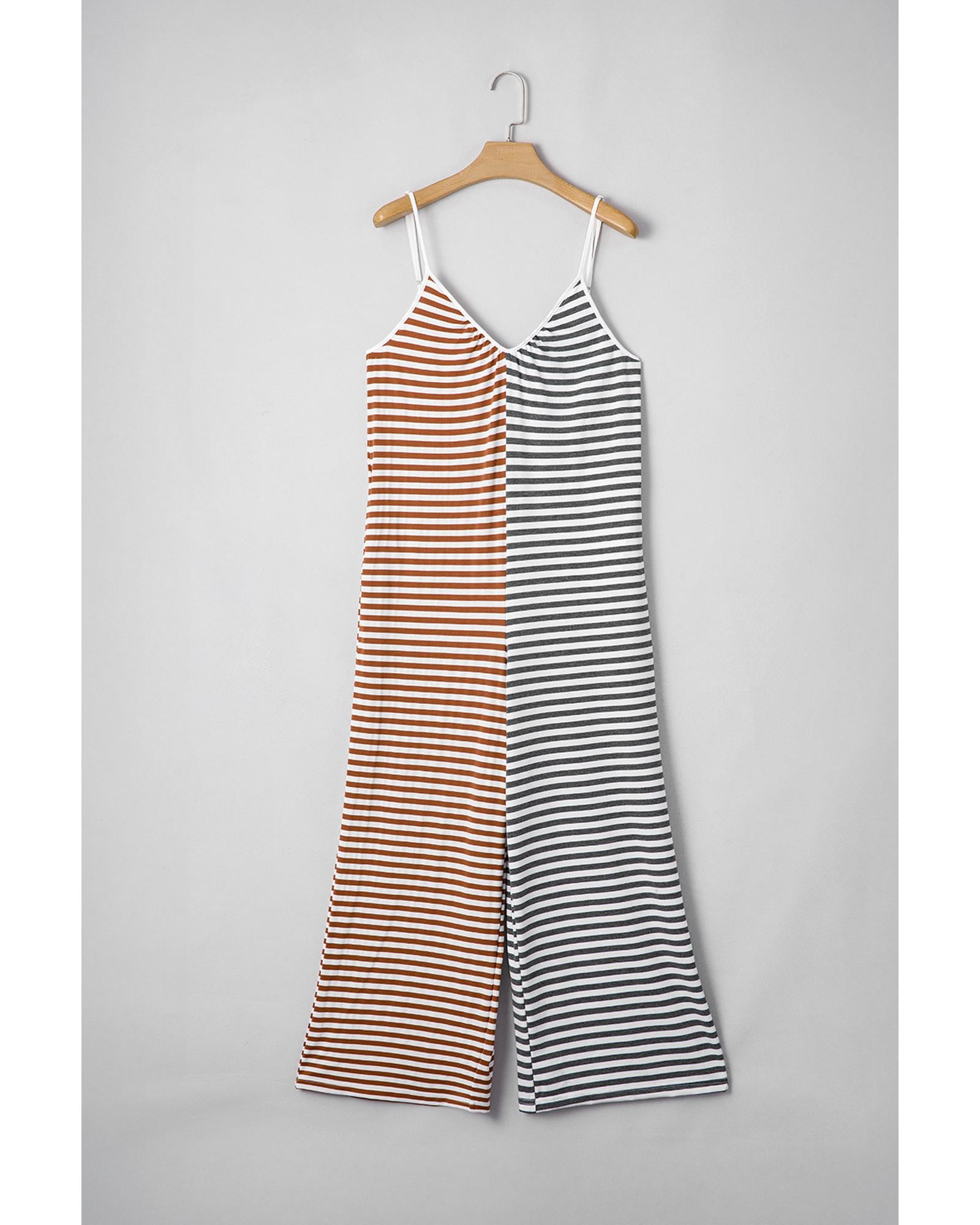 Yellow Stripe Two Tone Contrast Spaghetti Strap Backless Overall - M