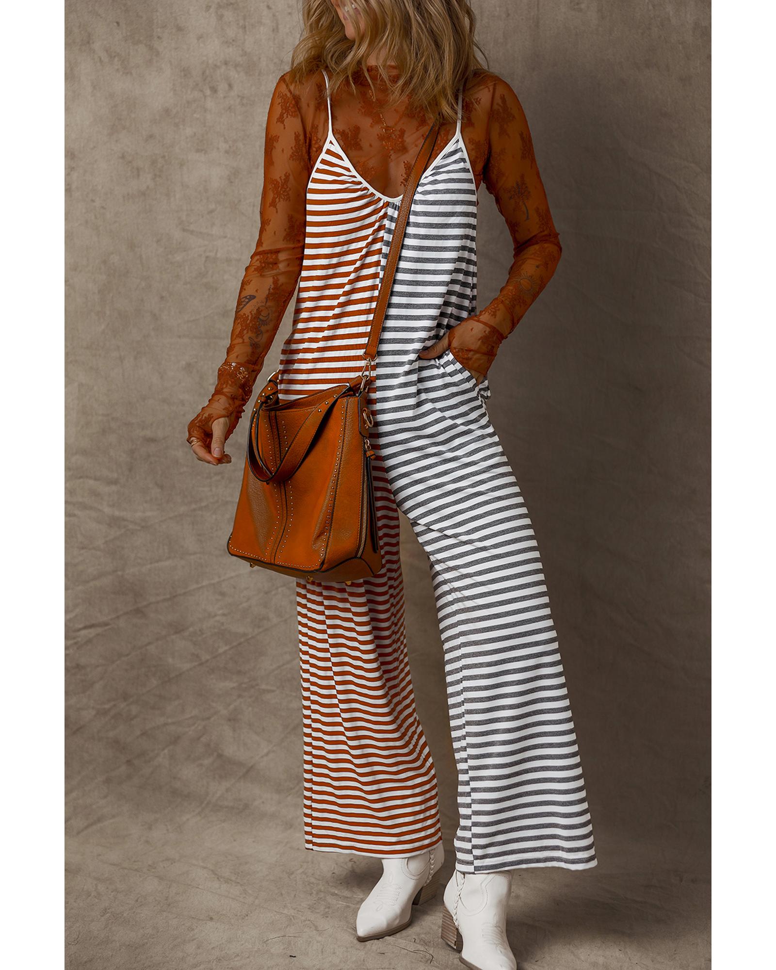 Yellow Stripe Two Tone Contrast Spaghetti Strap Backless Overall - XL