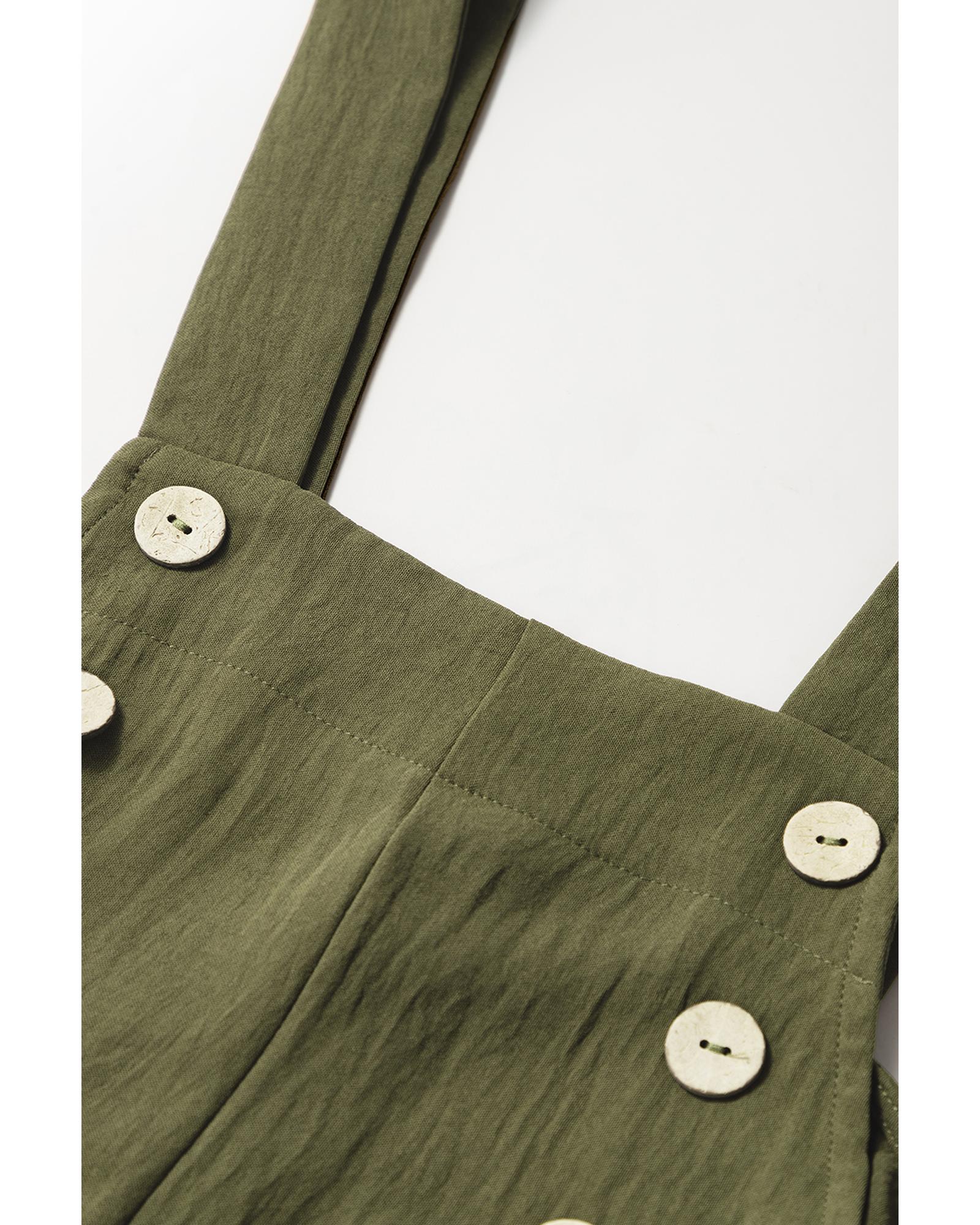 Jungle Green Solid Color Buttoned Straight Leg Overall - L
