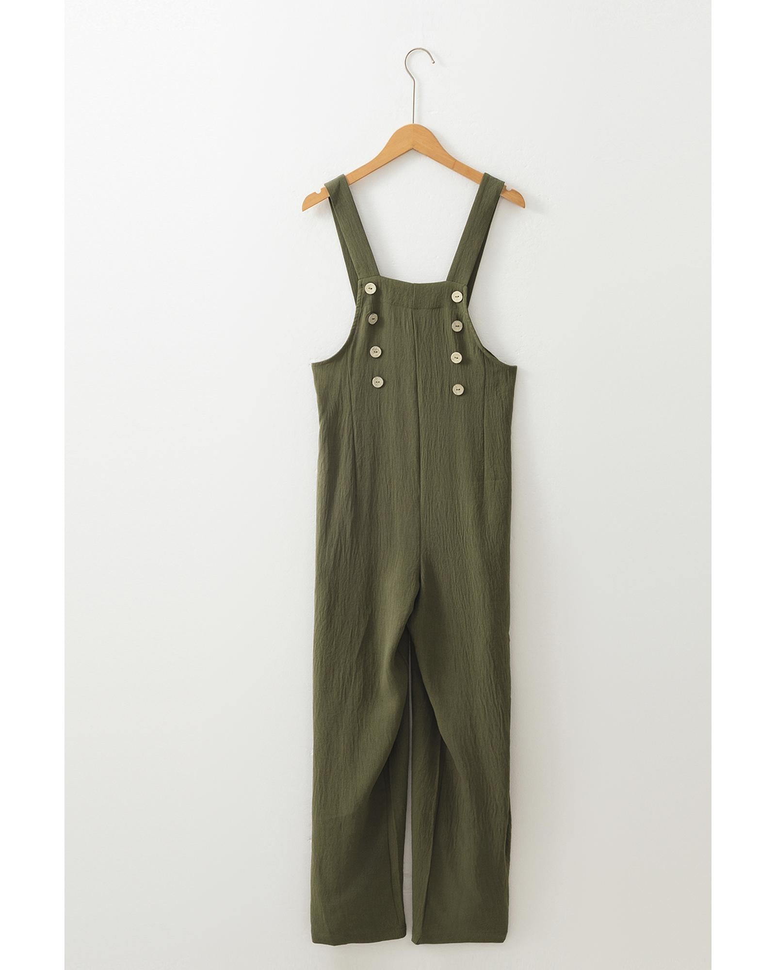 Jungle Green Solid Color Buttoned Straight Leg Overall - XL