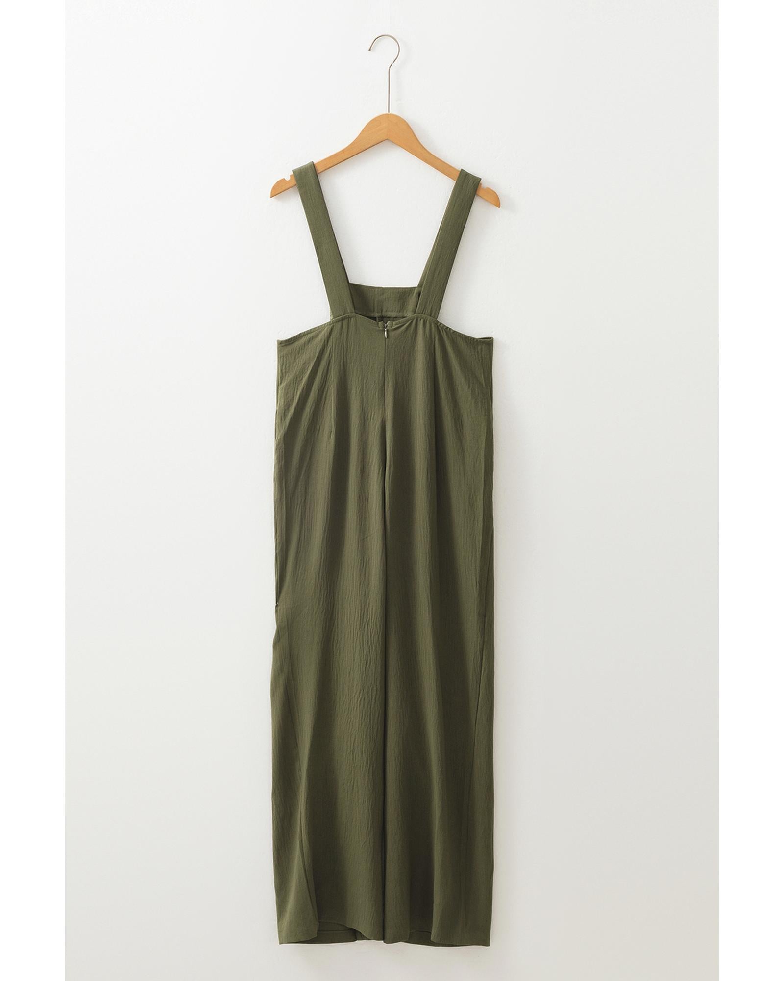 Jungle Green Solid Color Buttoned Straight Leg Overall - XL