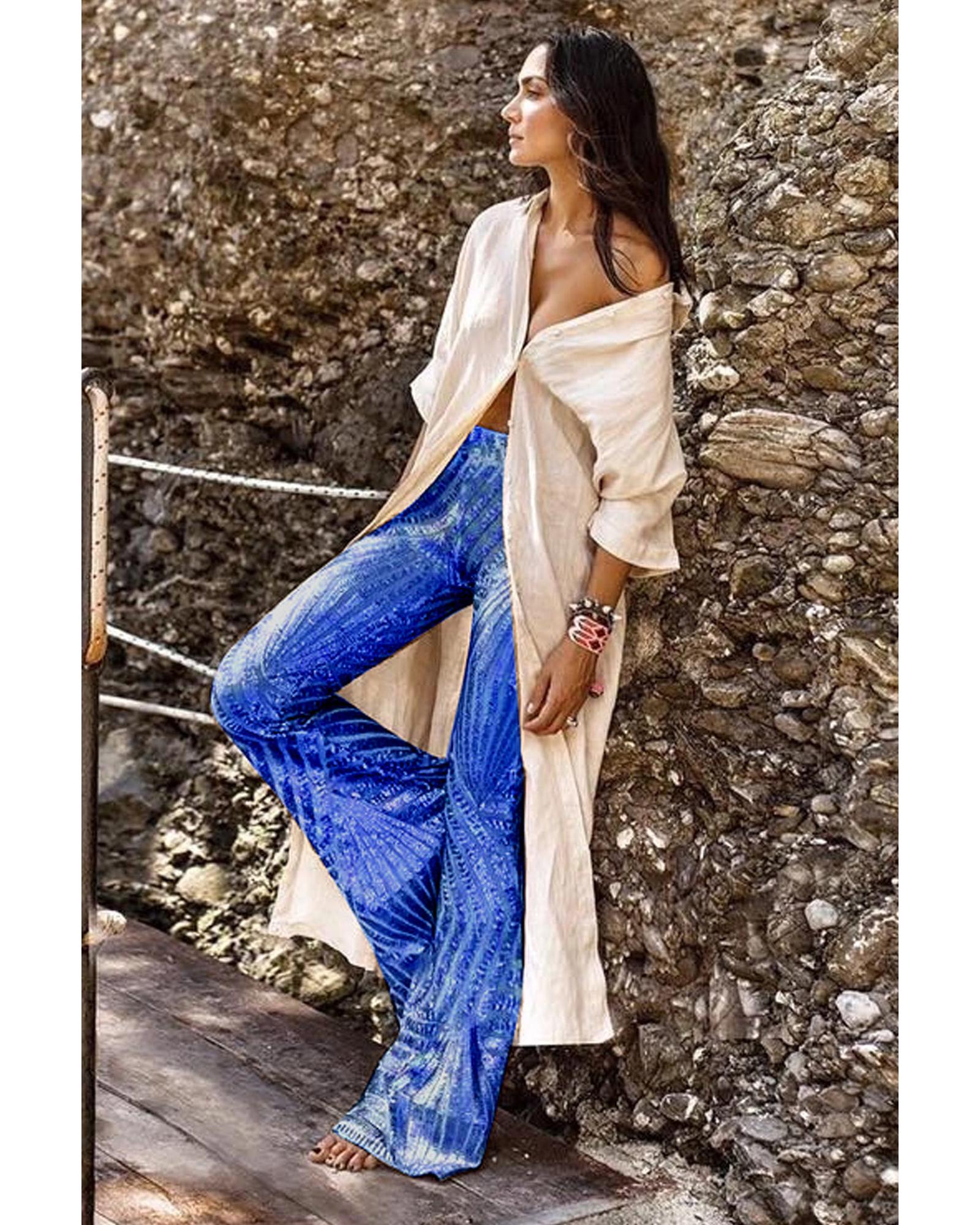 Blue Sequin Wide Leg Pants - L