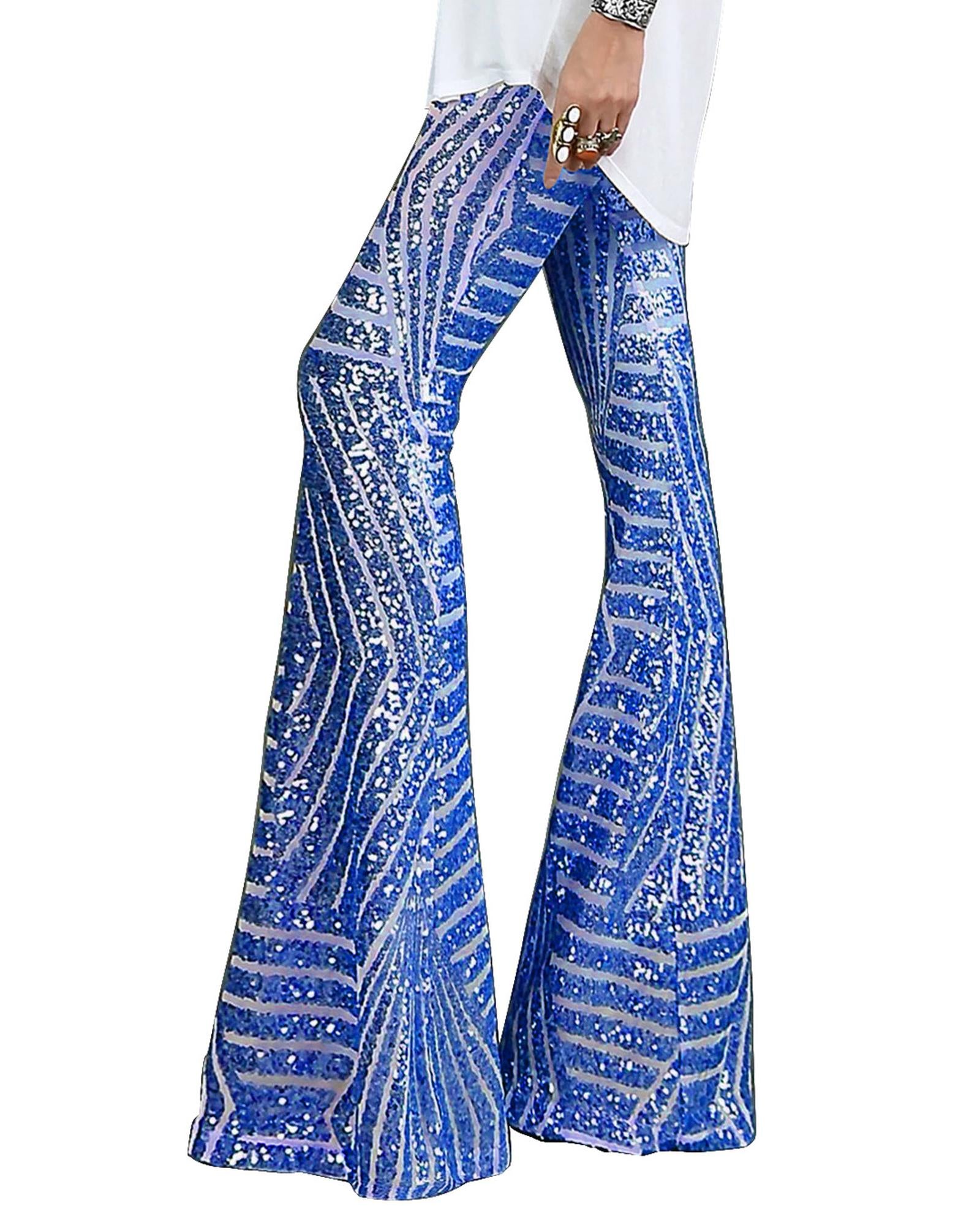 Blue Sequin Wide Leg Pants - L