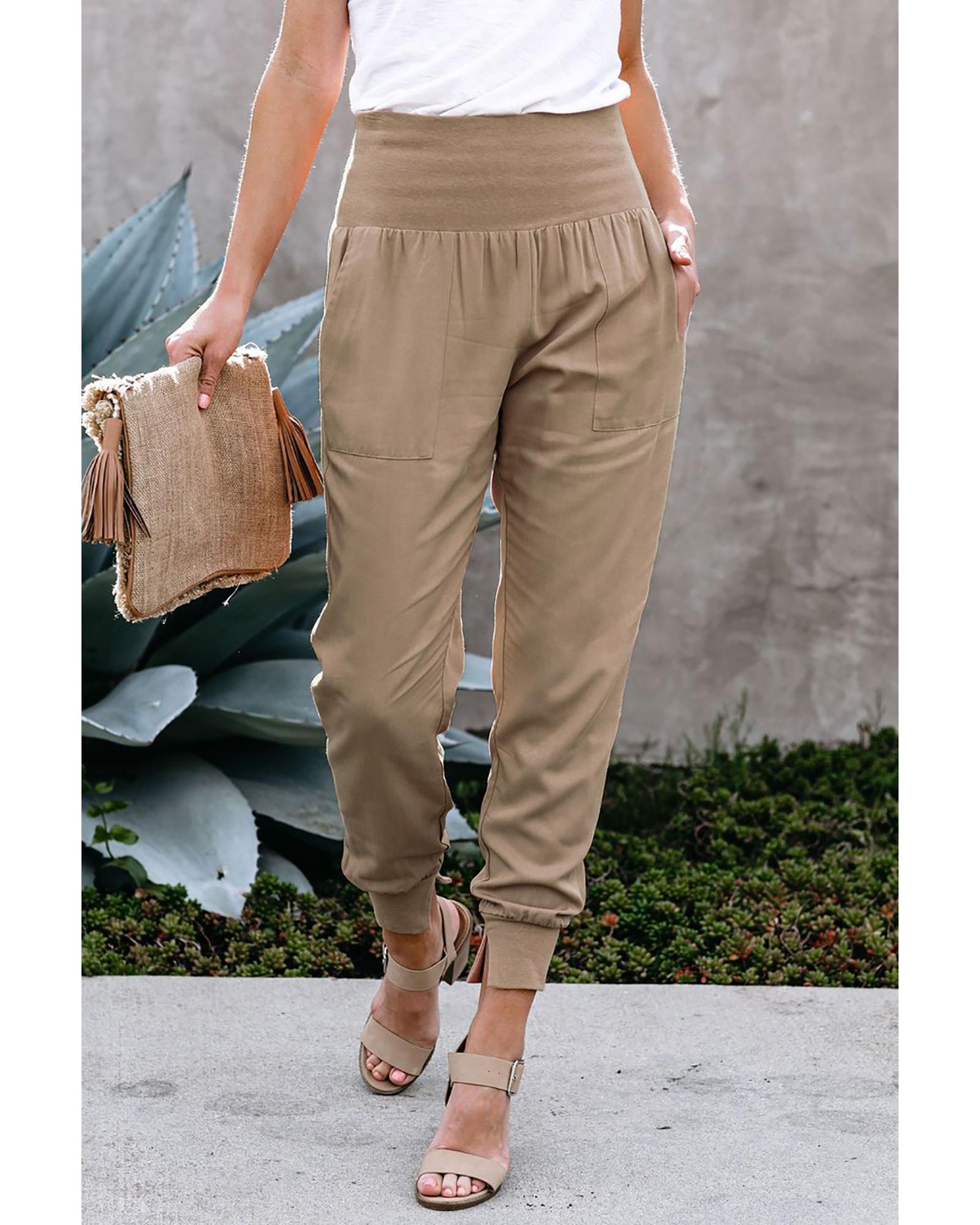 Khaki Pocketed Casual Joggers - M