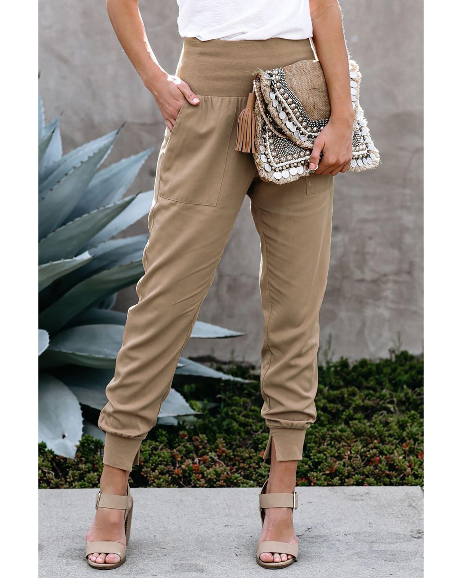 Khaki Pocketed Casual Joggers - M