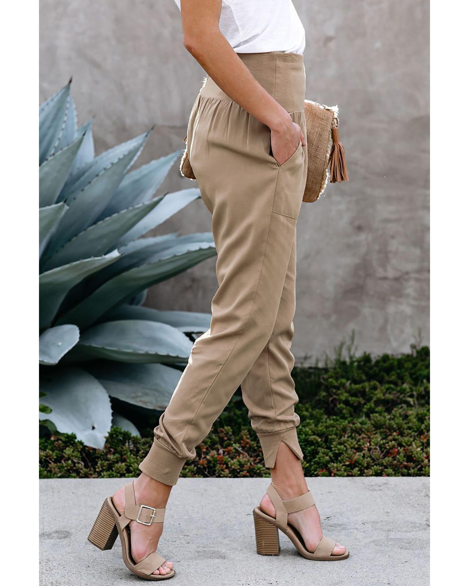 Khaki Pocketed Casual Joggers - M