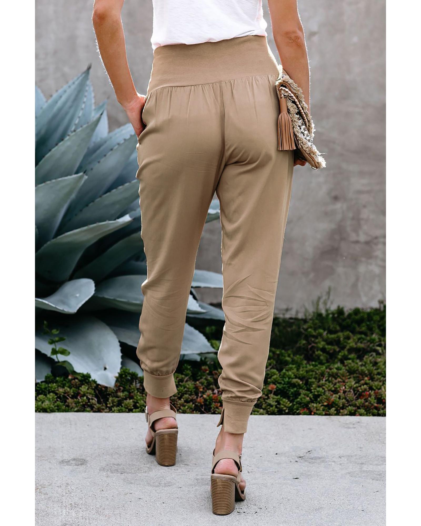 Khaki Pocketed Casual Joggers - M