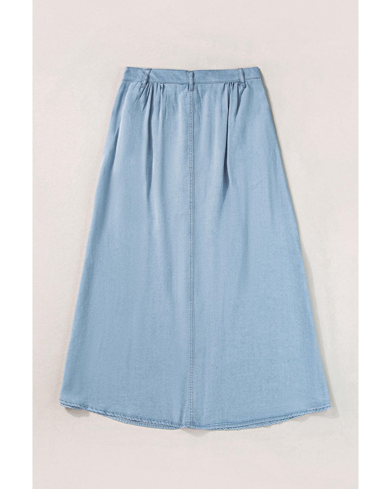 Mist Blue Fully Buttoned Long Denim Skirt - XL