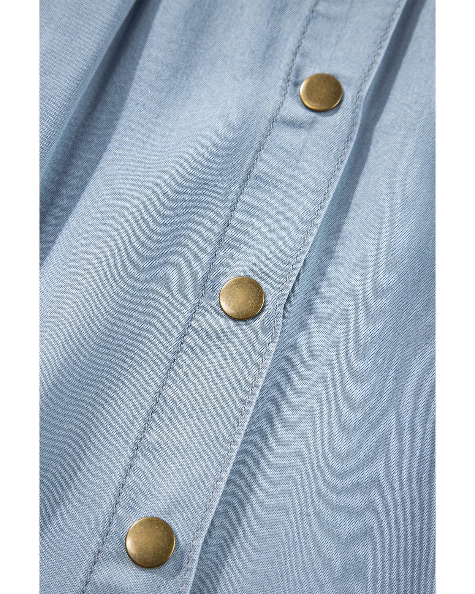 Mist Blue Fully Buttoned Long Denim Skirt - XL