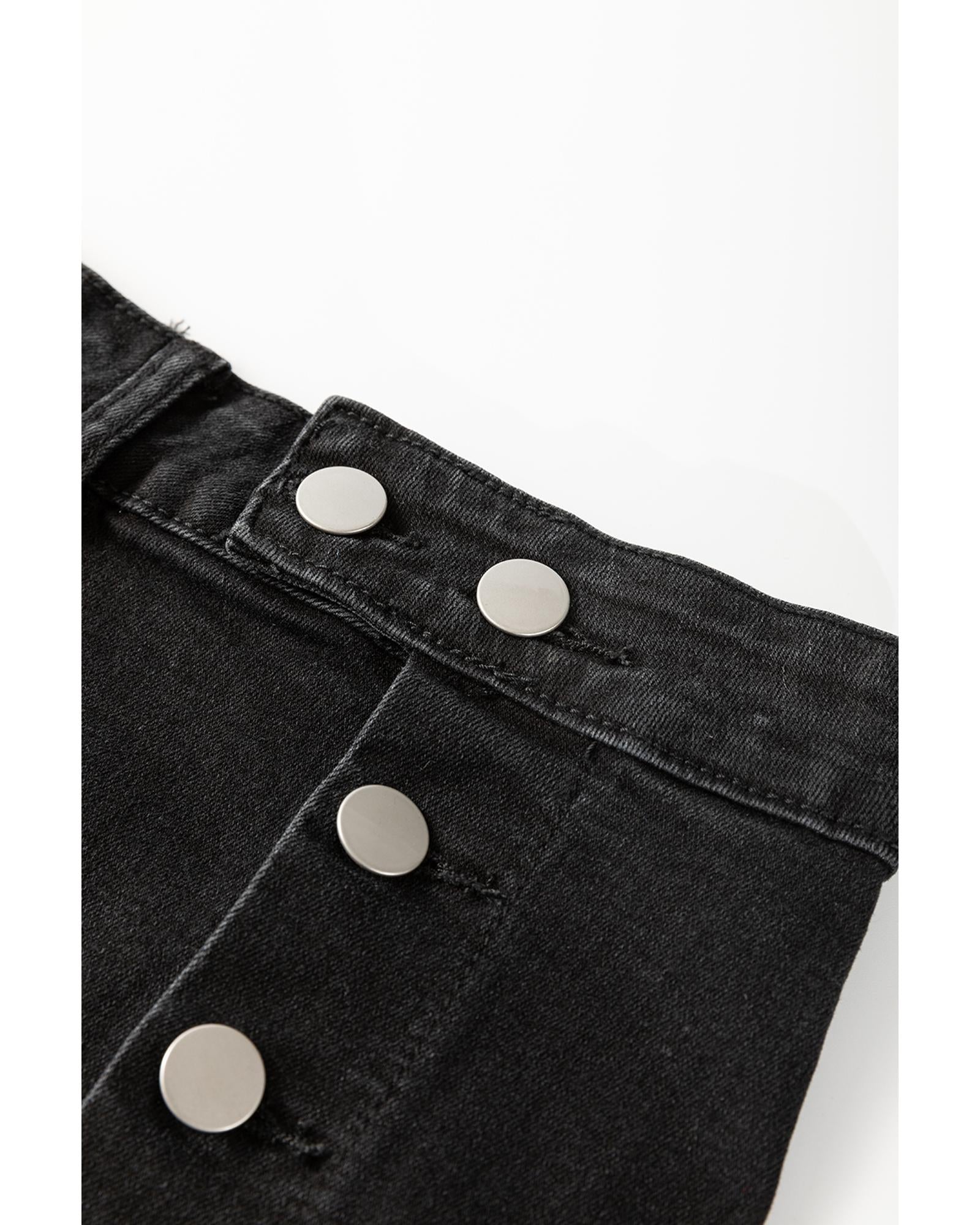 Black Button Fly Side Split High Waist Denim Midi Skirt - XL