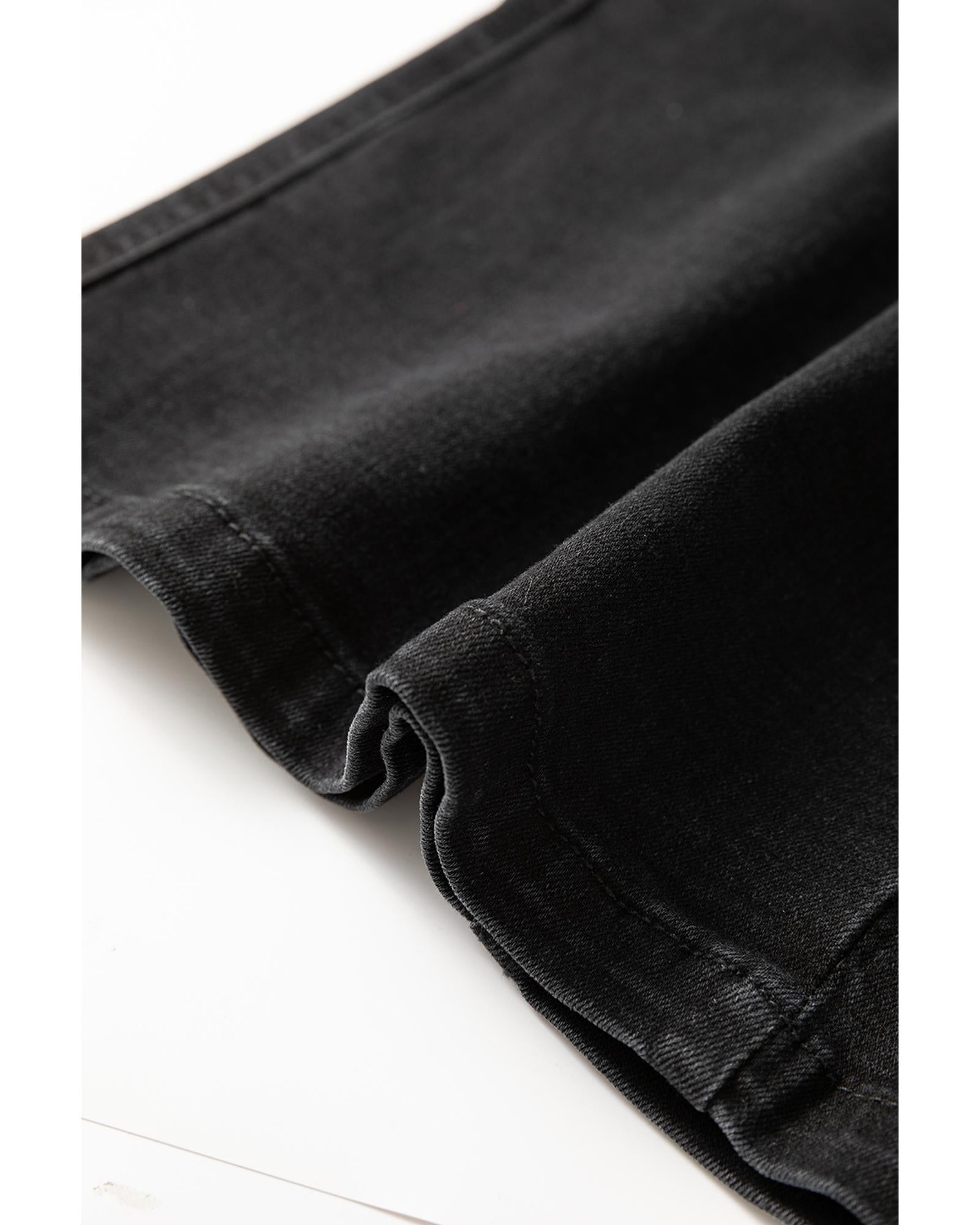 Black Button Fly Side Split High Waist Denim Midi Skirt - XL