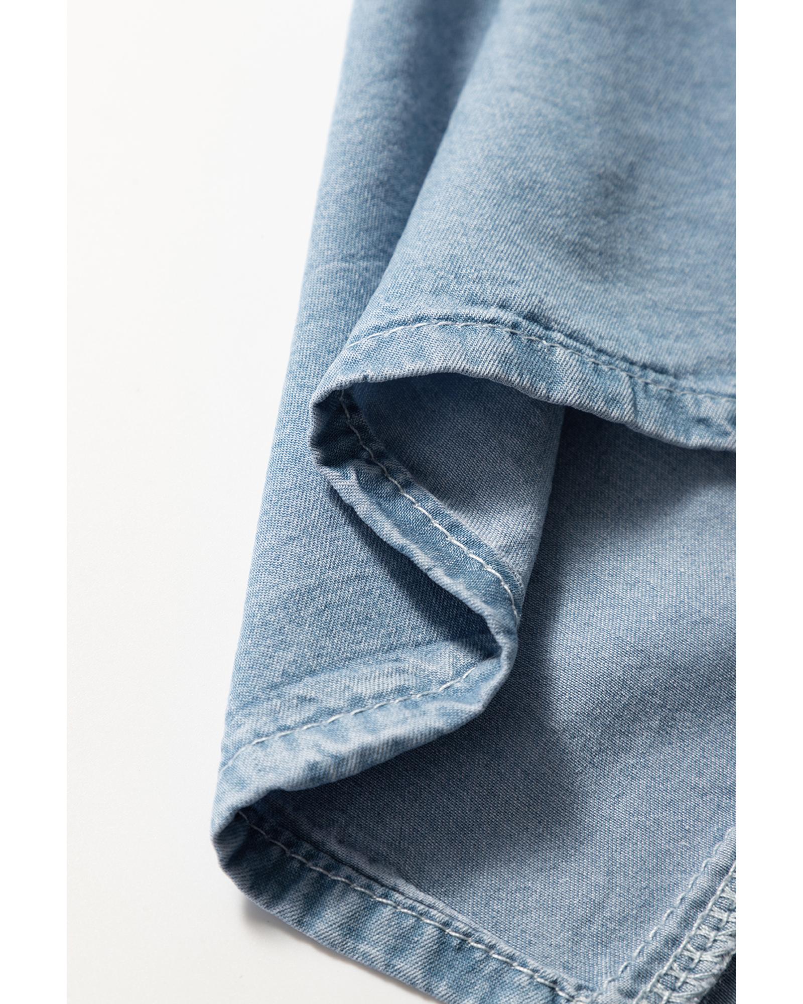 Beau Blue Buttoned Front High Waist Side Pockets Denim Maxi Skirt - M