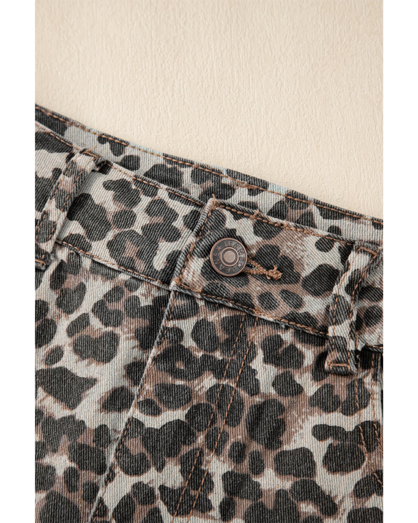 Khaki Leopard Denim Mini Skirt - 14 US
