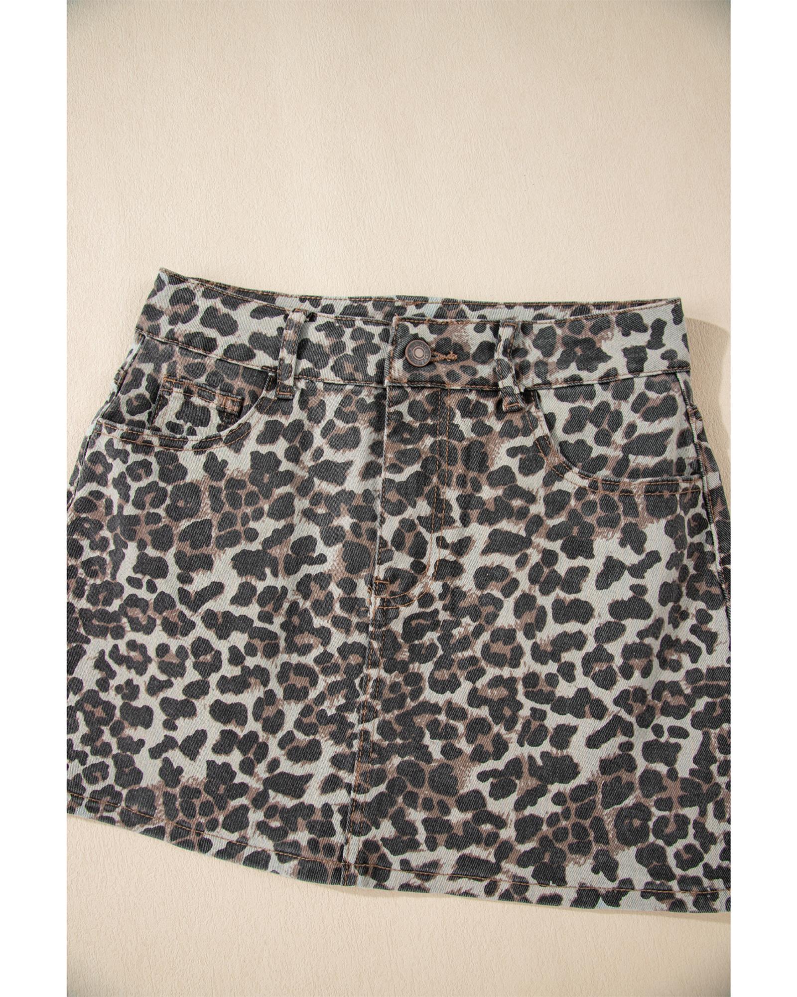 Khaki Leopard Denim Mini Skirt - 14 US
