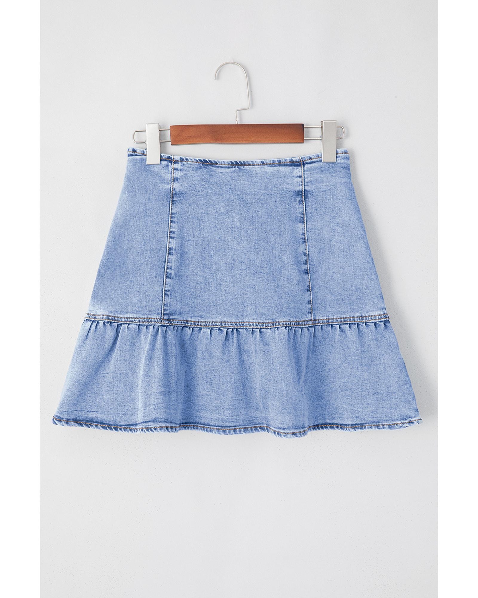 Beau Blue Asymmetric Ruffle Overlay Denim Mini Skirt - L