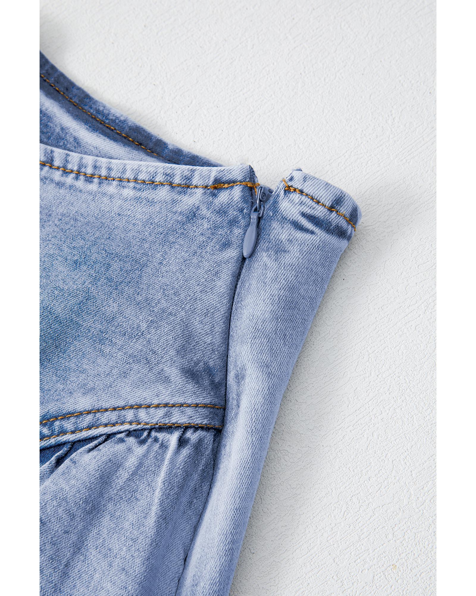 Beau Blue Asymmetric Ruffle Overlay Denim Mini Skirt - L