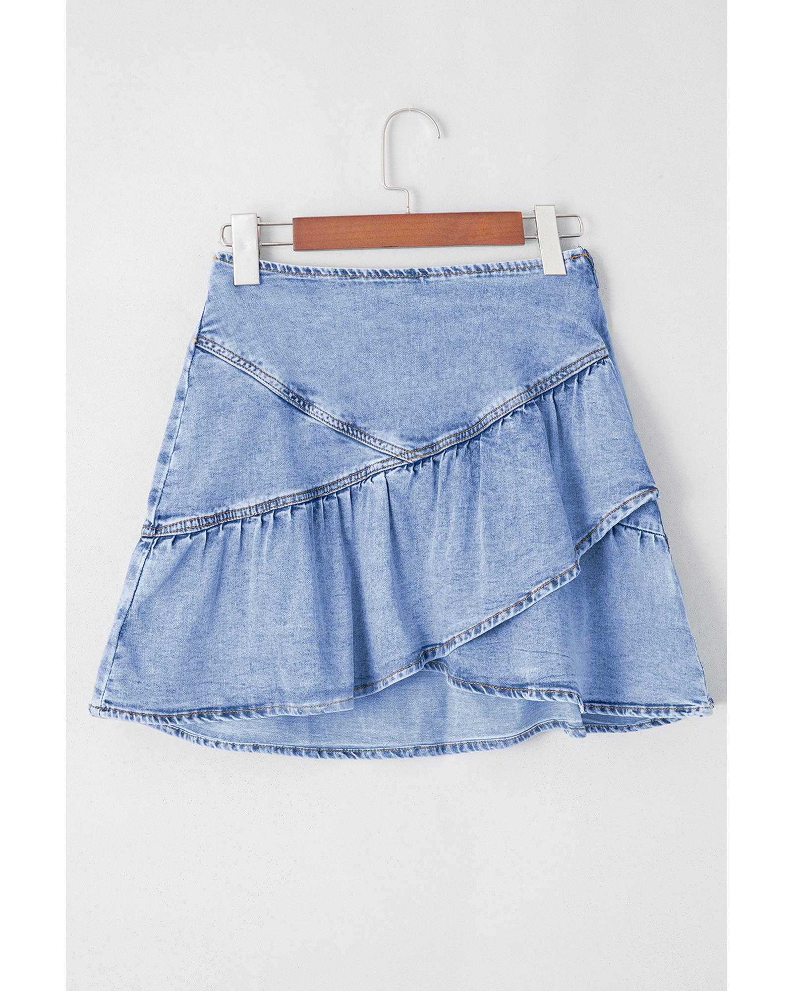 Beau Blue Asymmetric Ruffle Overlay Denim Mini Skirt - XL