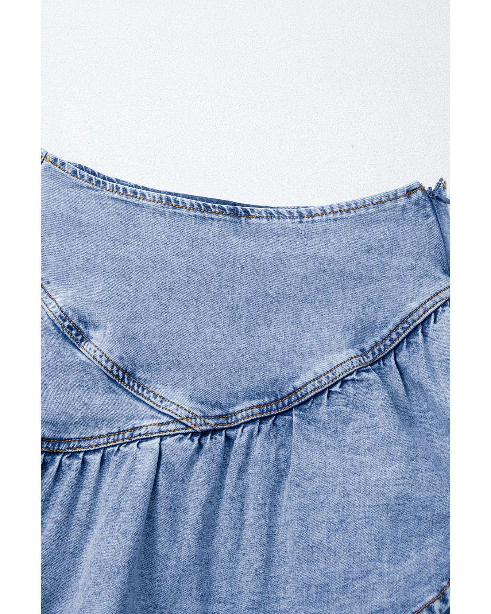 Beau Blue Asymmetric Ruffle Overlay Denim Mini Skirt - XL