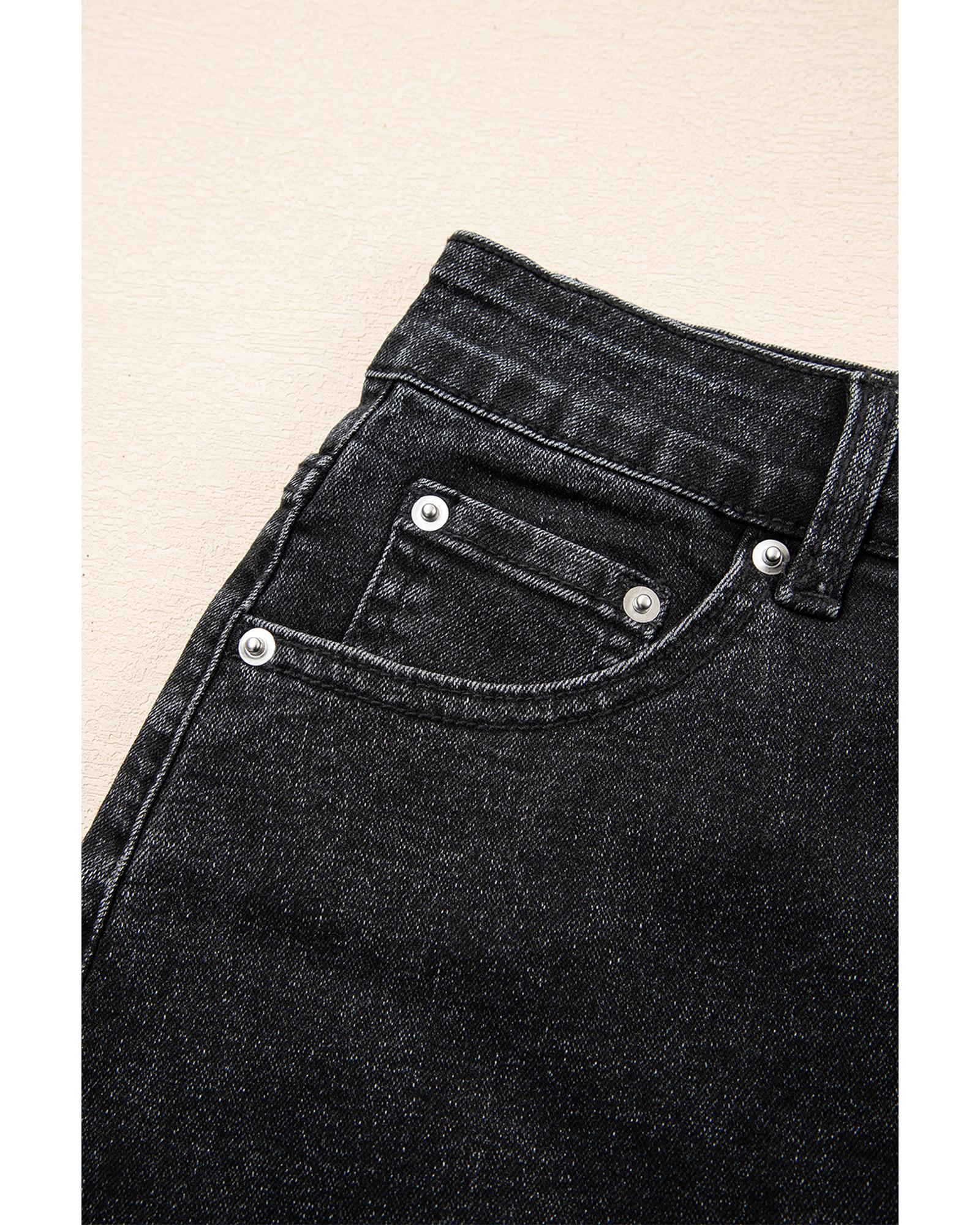 Carbon Grey Mineral Wash Ripped Raw Hem Denim Mini Skirt - 10 US