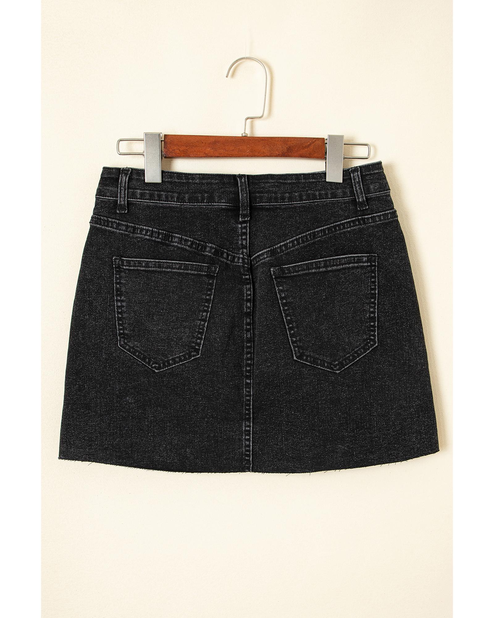 Carbon Grey Mineral Wash Ripped Raw Hem Denim Mini Skirt - 6 US